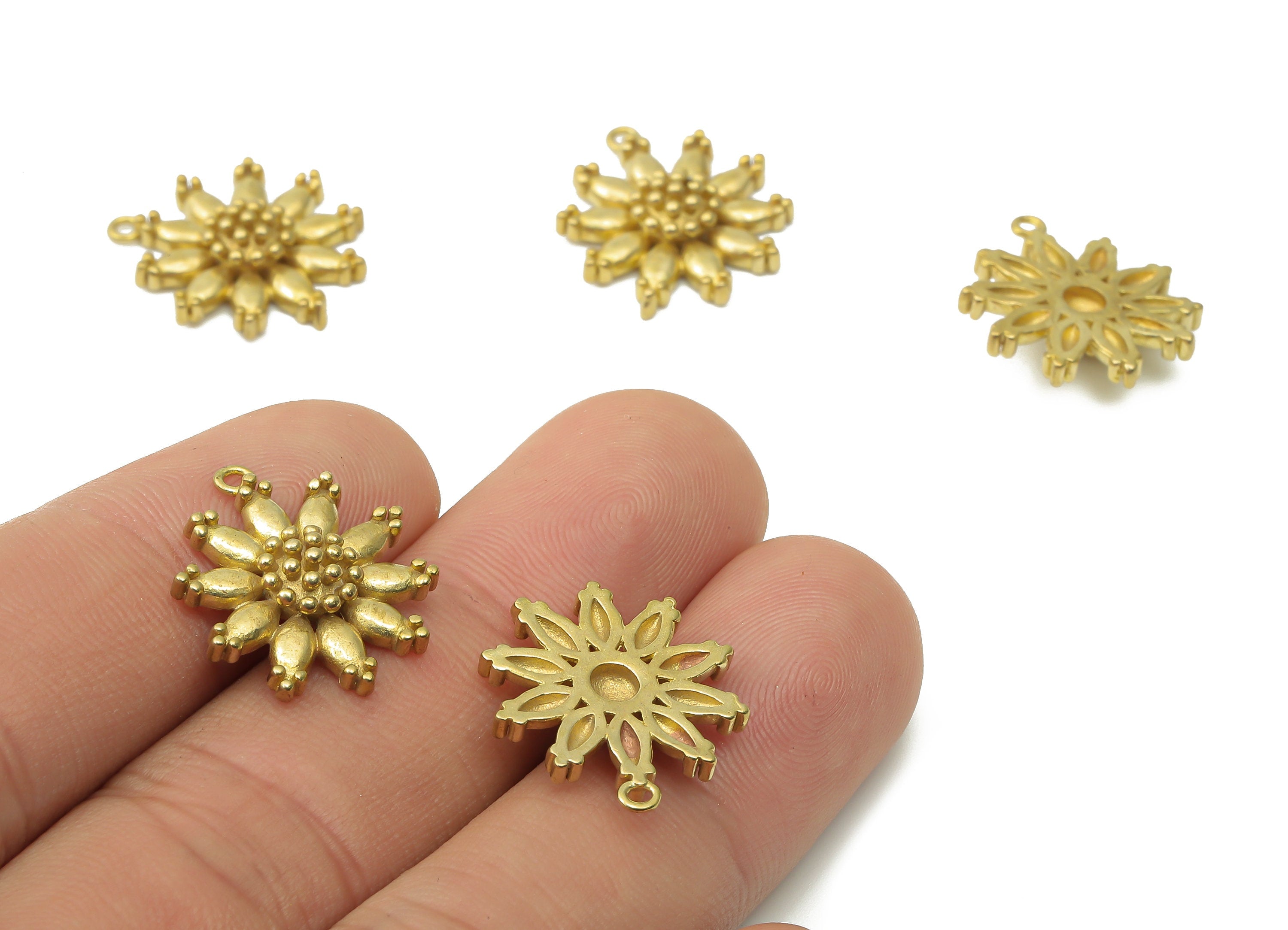 Raw Brass Daisy Flower Charms - Brass Sunflower Earring Charms - Brass Earring findings - Jewelry  Supplies -19.85x16.93x4.25mm- PP7528 - DOMEDBAZAAR