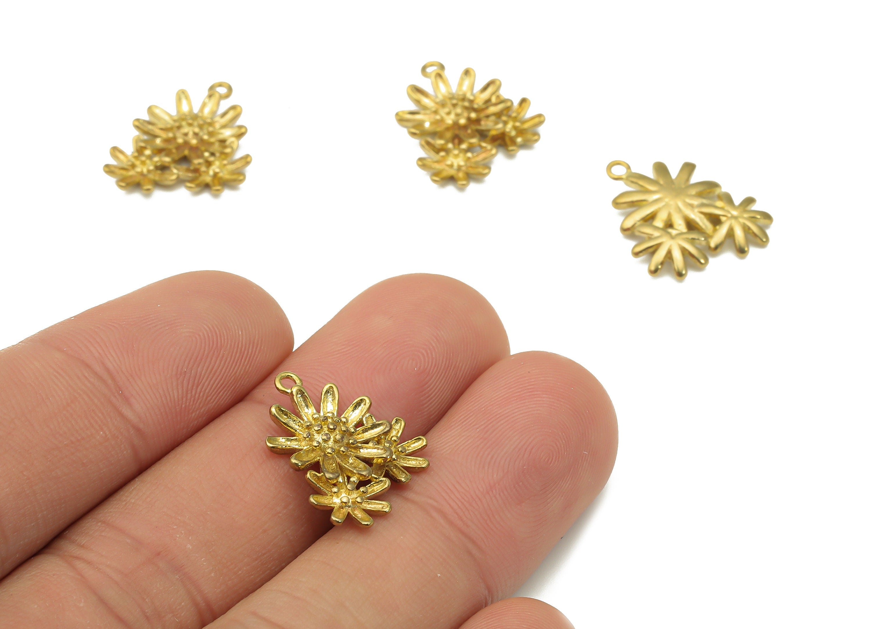 Raw Brass Flower Earring Charm - Brass Flower Pendant Charm - Brass Earring Findings - Jewelry Making Supplies - 17.54x14.03x3.25mm - PP7529 - DOMEDBAZAAR