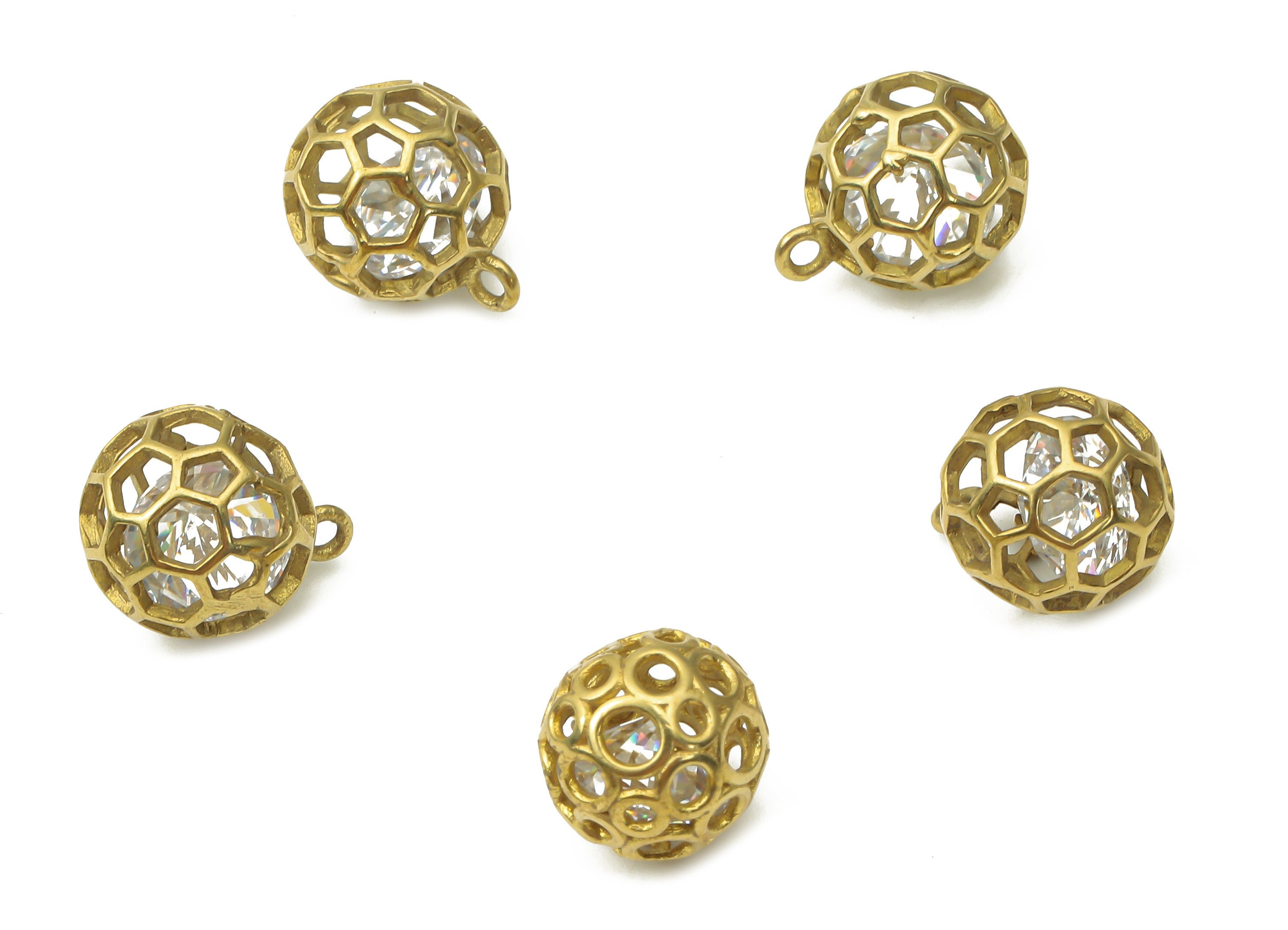 Brass Mini Round Bracelet Charms with Zircon - Raw Brass Ball Pendant Charms - Earring Charms for Jewelry Making -12.46x9.8x9.8mm- PP7530 - DOMEDBAZAAR