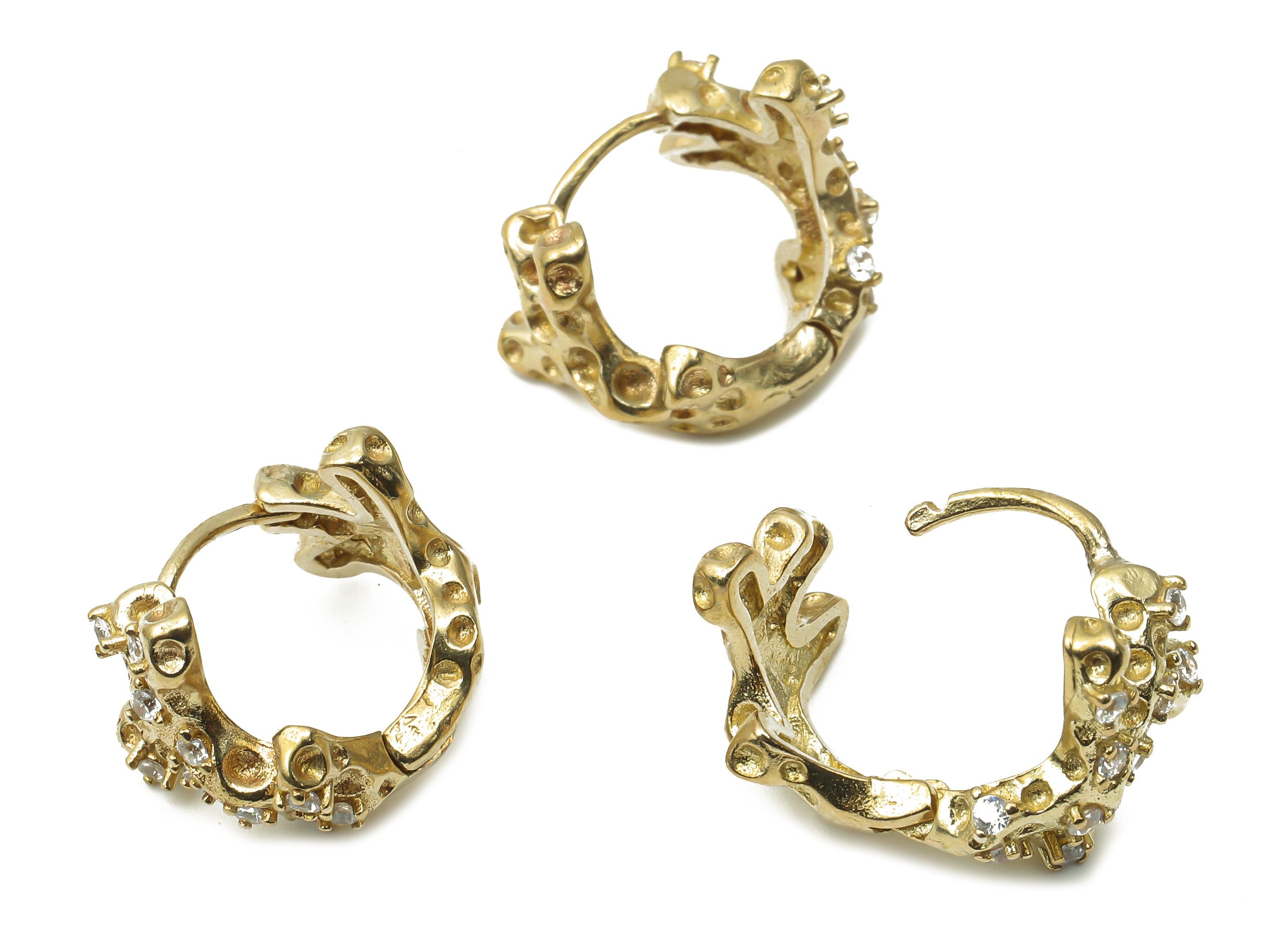 Raw Brass Huggie Hoop Earrings - Brass Textured Earrings - Geometric Hoop Earrings - Jewelry Making Supplies -14.36x12.28x2.16mm - PP7534 - DOMEDBAZAAR