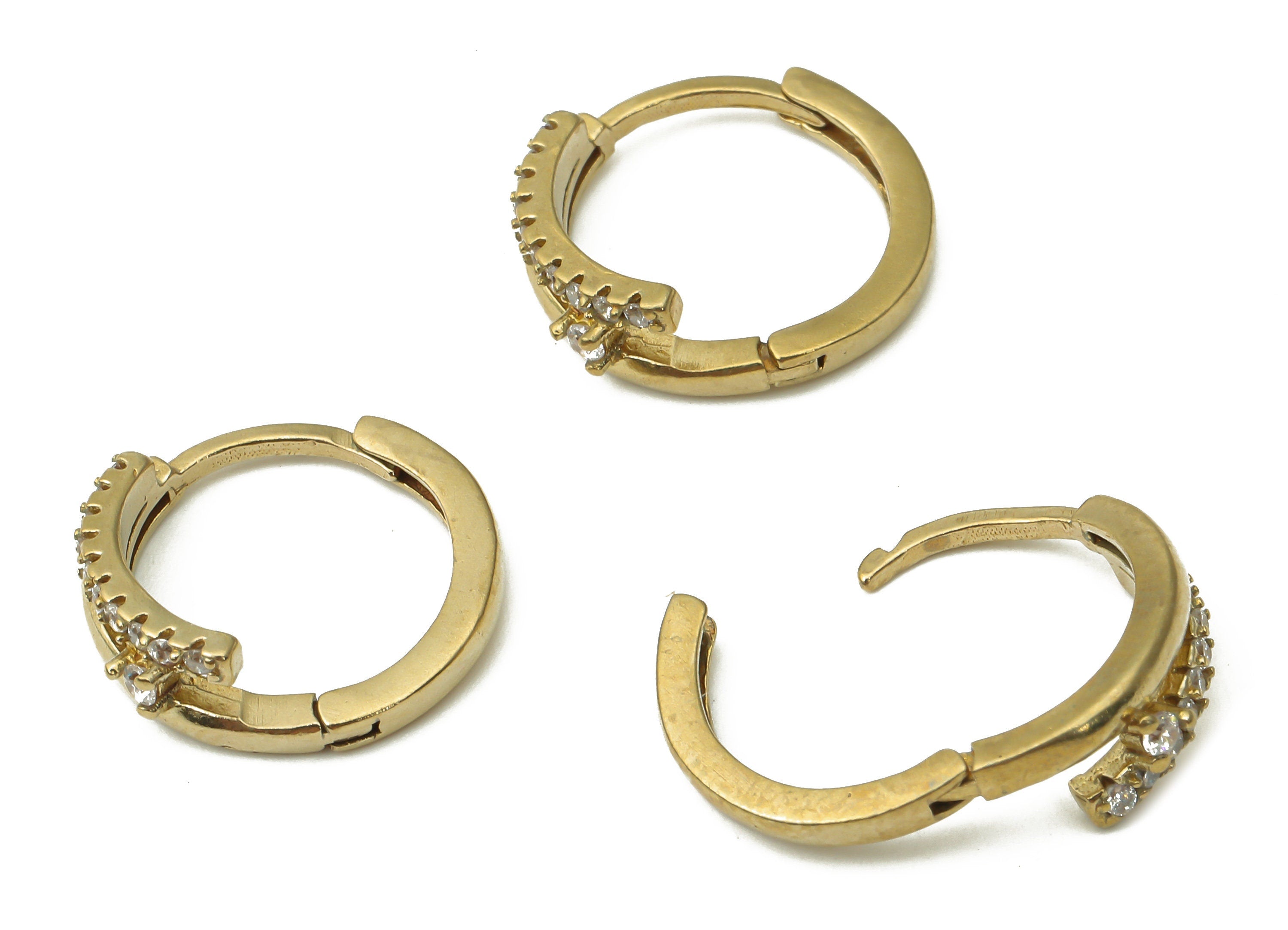 Brass Round Huggie Hoop Earrings - Raw Brass Hoops with Zircons - Earring Findings - Jewelry Making Supplies - 14.96x13.82x1.62mm - PP7535 - DOMEDBAZAAR