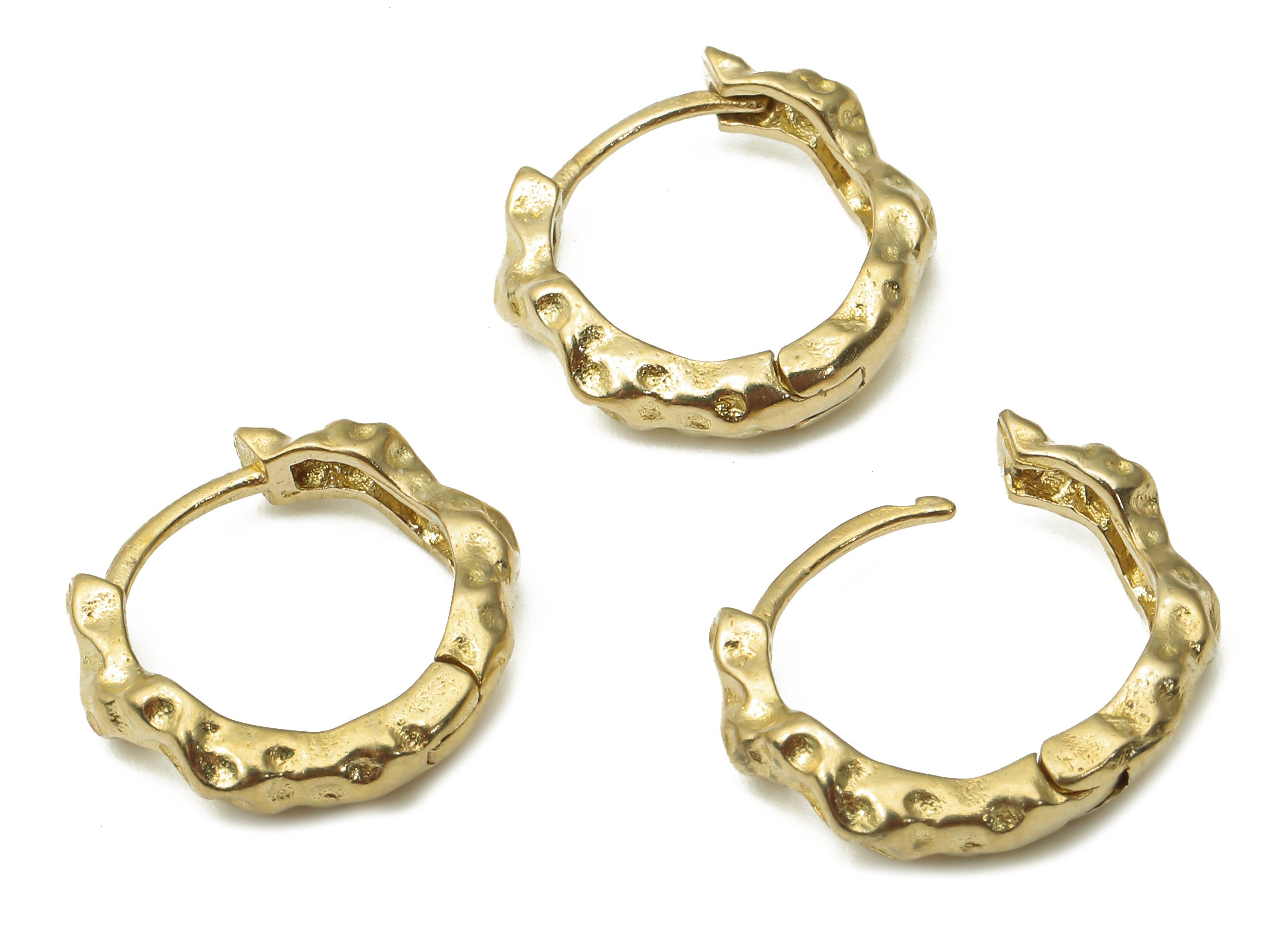Raw Brass Huggie Hoop Earrings - Brass Textured Leverback Stud Earrings - Geometric Hoop Earrings - Jewelry Supplies - 14x14x2.2mm - PP7539 - DOMEDBAZAAR