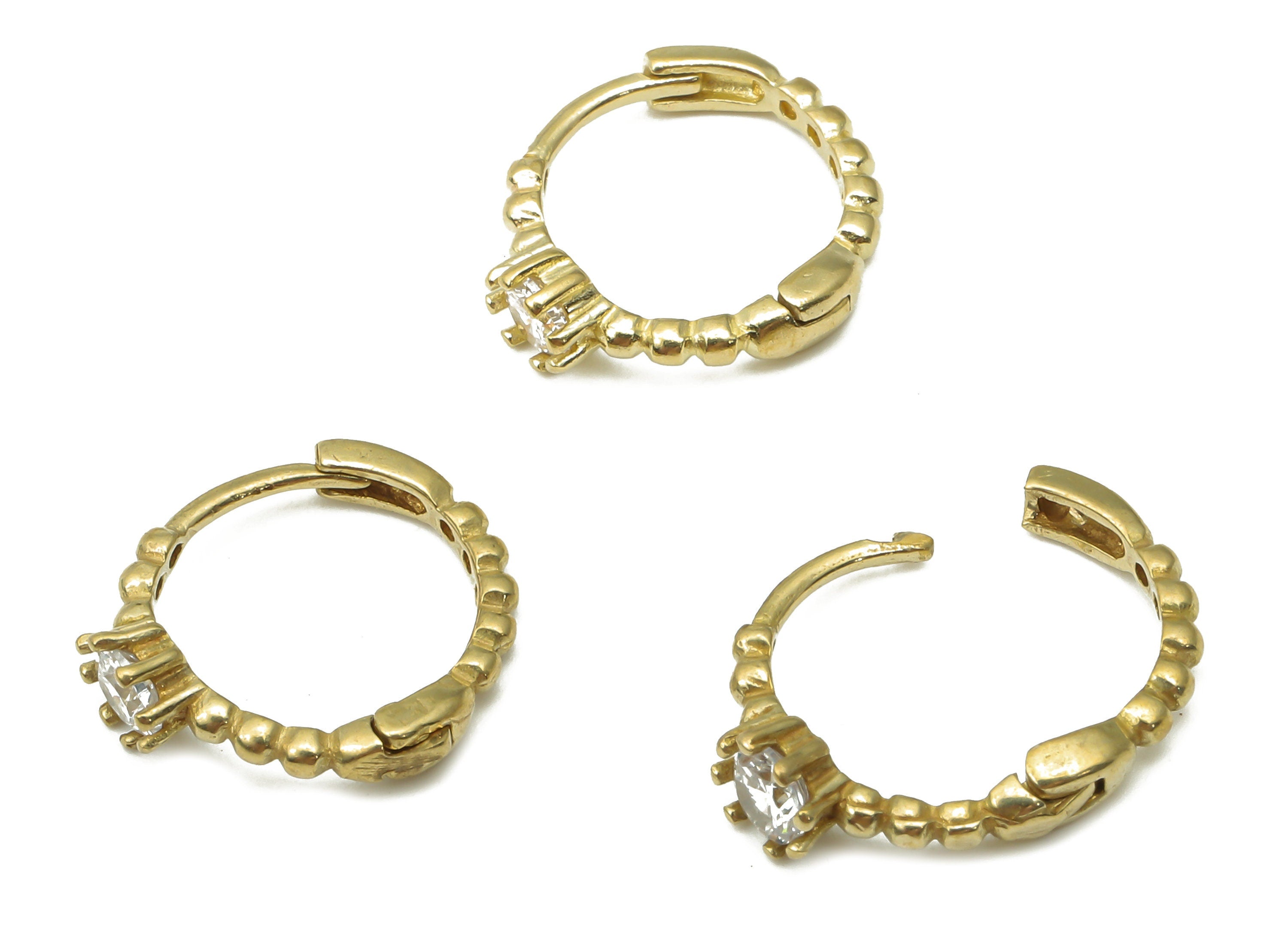 Raw Brass Beaded Hoop Earrings - Brass Leverback Stud Earrings with Zircon - Earring Findings - Jewelry Supplies -12.13x11.09x2.3mm - PP7541 - DOMEDBAZAAR