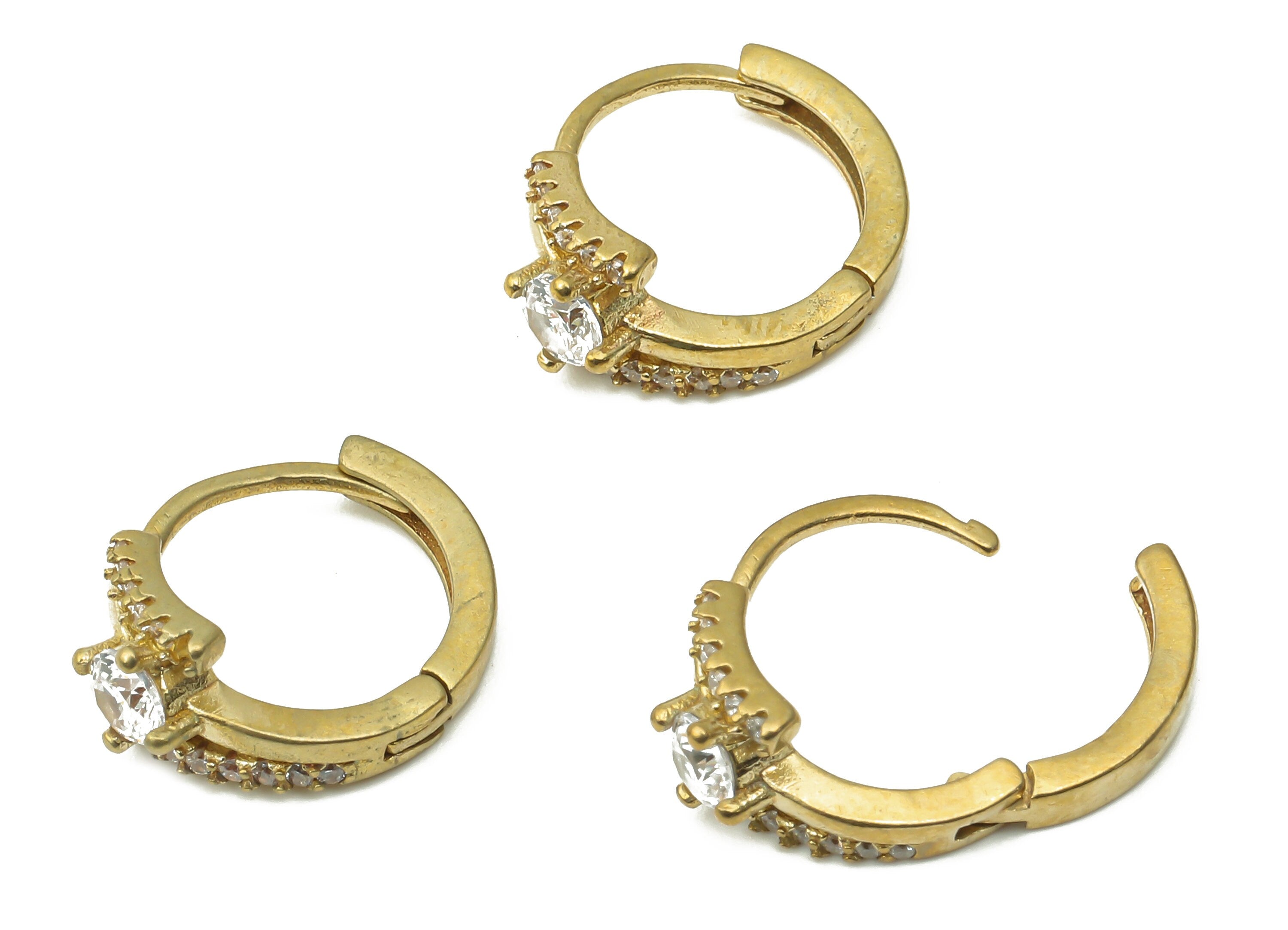 Raw Brass Round Hoop Earrings - Brass Leverback Stud Earrings with Zircon - Earring Findings - Jewelry Supplies -14.98x12.2x3.24mm- PP7544 - DOMEDBAZAAR