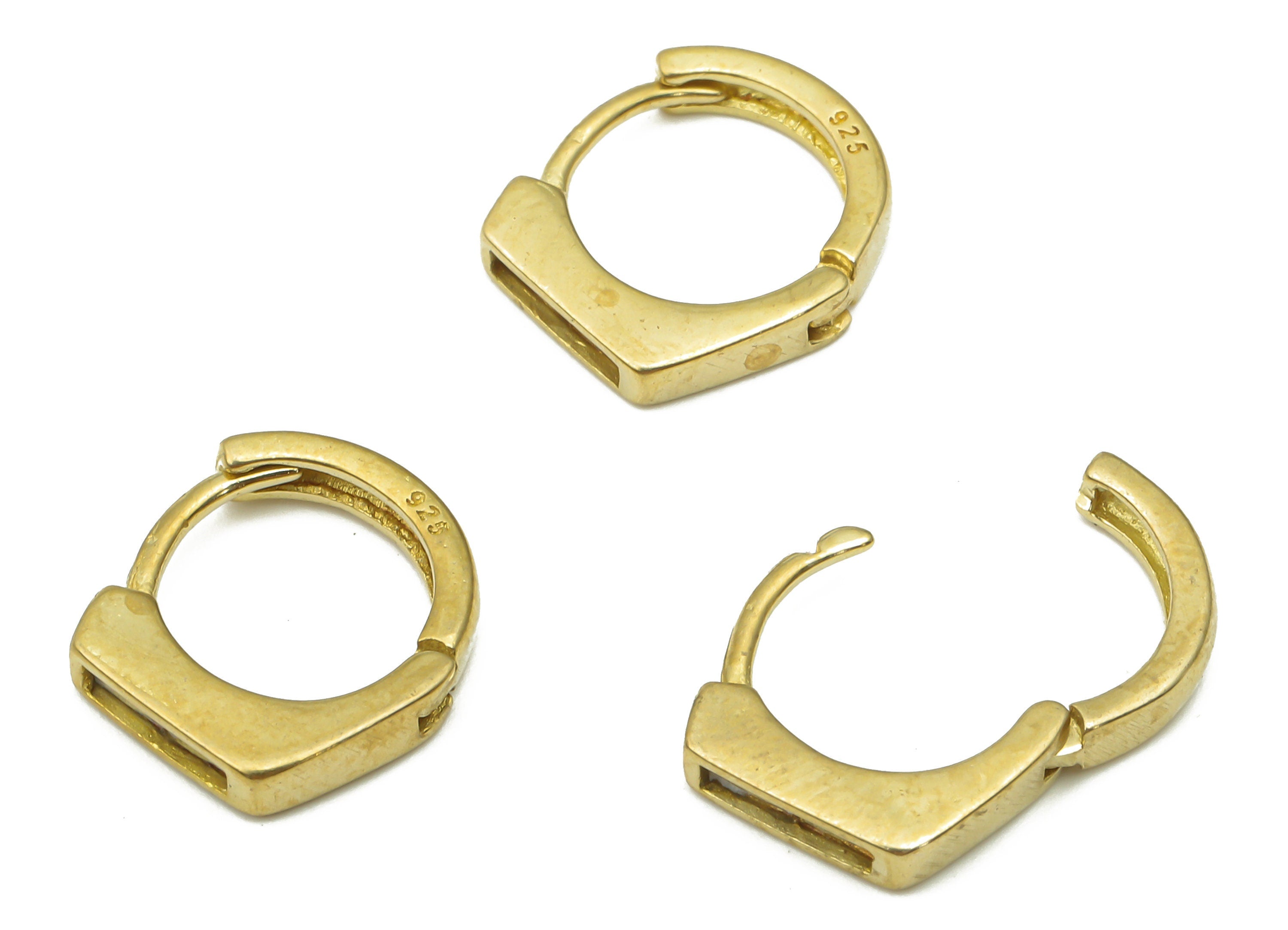 Raw Brass Hexagon Zircon Hoop Earrings - Brass Minimalist Earrings - Dainty Hoop Earrings - Geometric Hoop Earrings -11.6x10.6x2.3mm- PP7545 - DOMEDBAZAAR