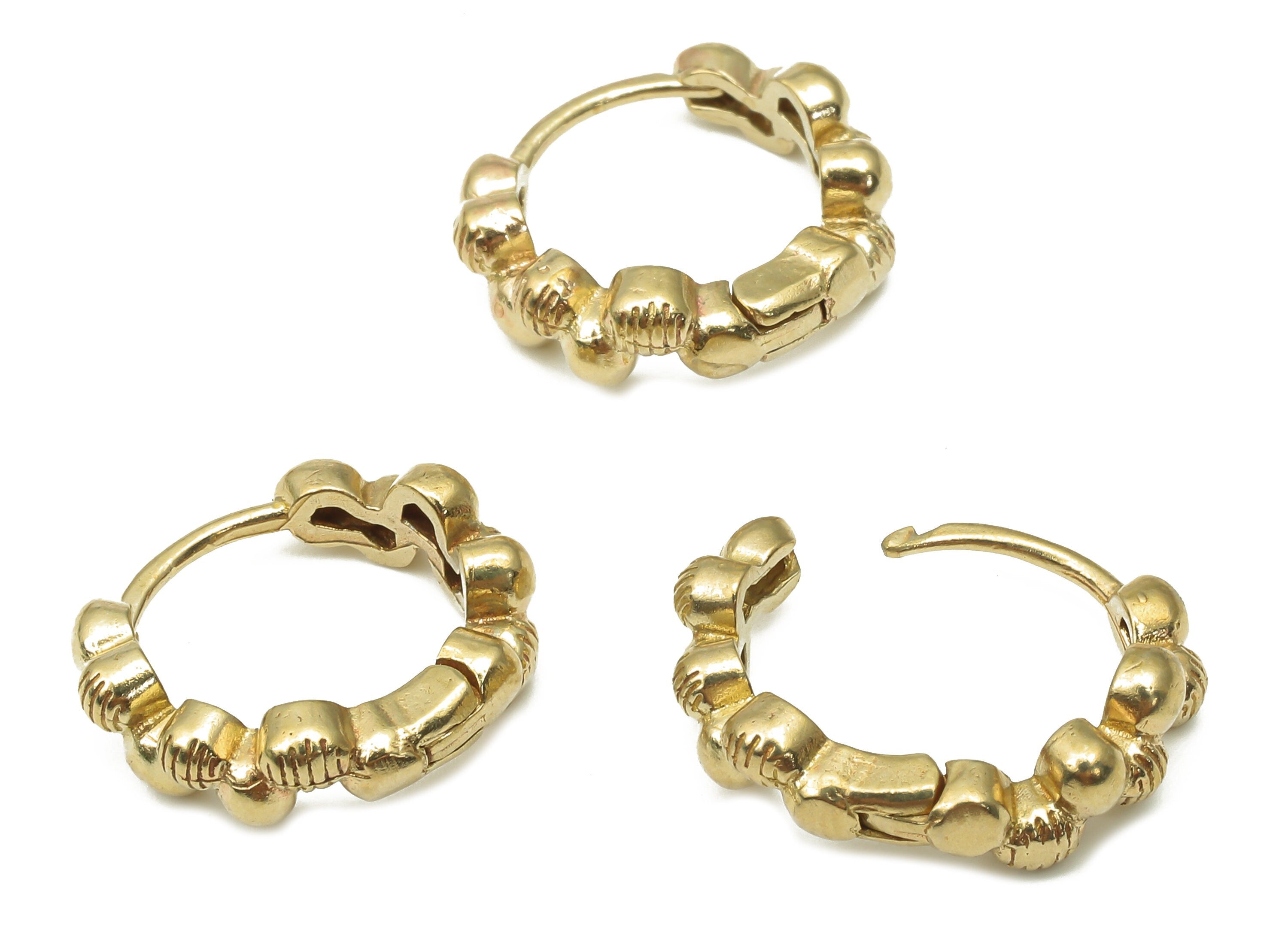 Raw Brass Beaded Hoop Earrings - Brass Round Leverback Stud Earrings - Earring Findings - Jewelry Supplies -14.96x14.96x2.47mm- PP7552 - DOMEDBAZAAR