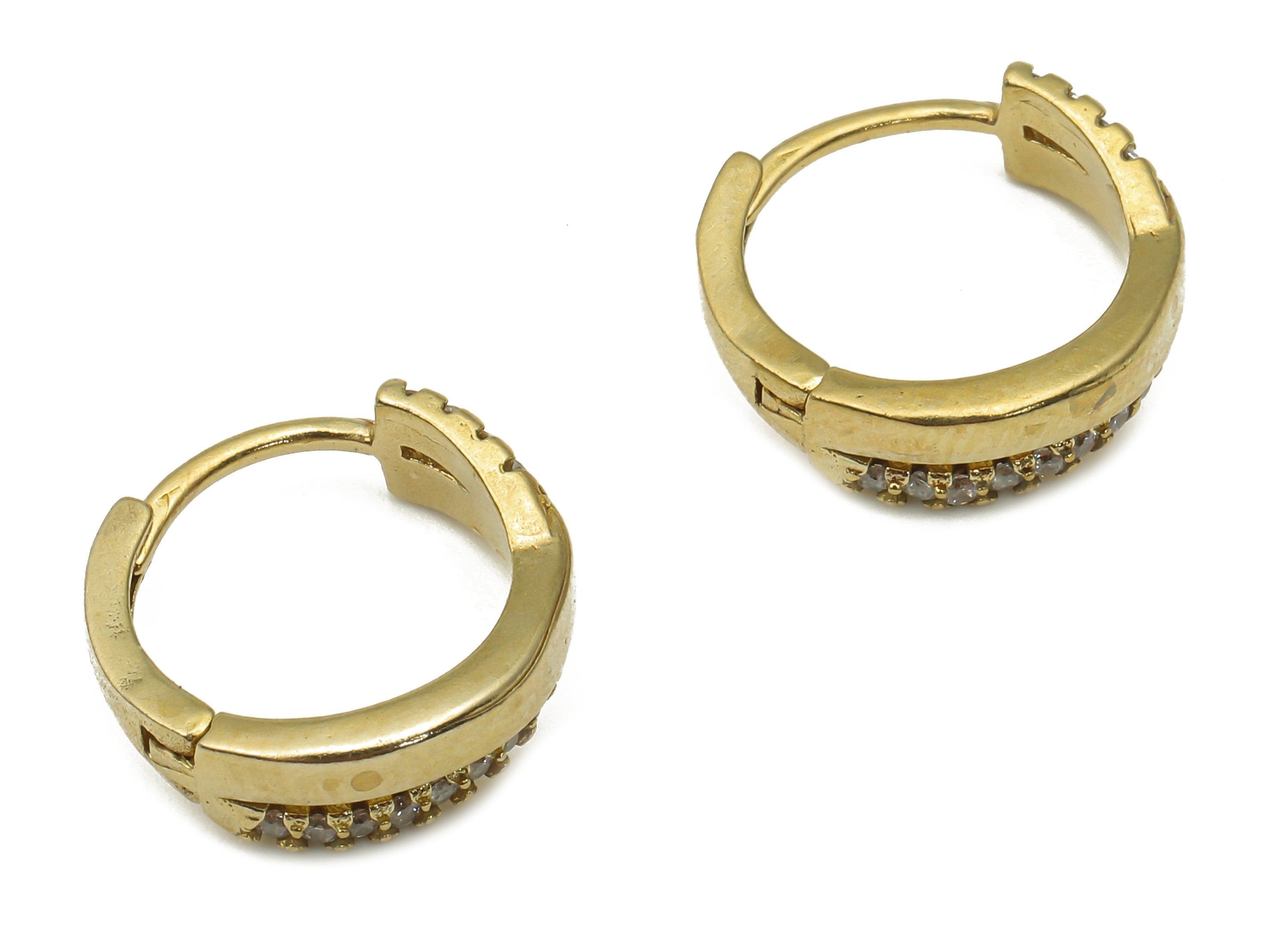 Brass Round Hoop Earrings - Raw Brass Hoops Huggie with Zircon -Dainty Hoop Earrings - Jewelry Making Supplies - 13.6x12.7x1.7mm - PP7553 - DOMEDBAZAAR