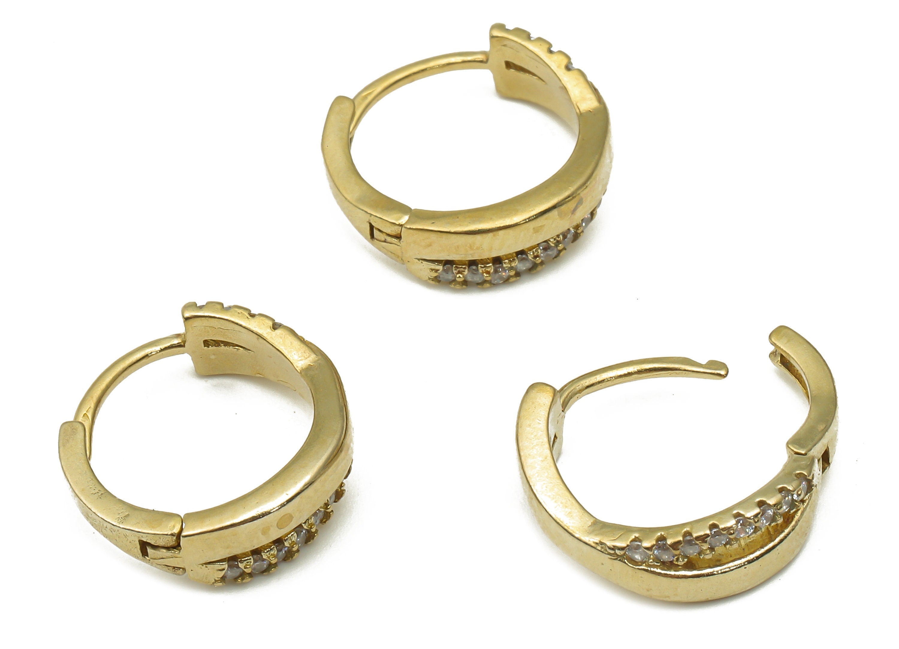 Brass Round Hoop Earrings - Raw Brass Hoops Huggie with Zircon -Dainty Hoop Earrings - Jewelry Making Supplies - 13.6x12.7x1.7mm - PP7553 - DOMEDBAZAAR