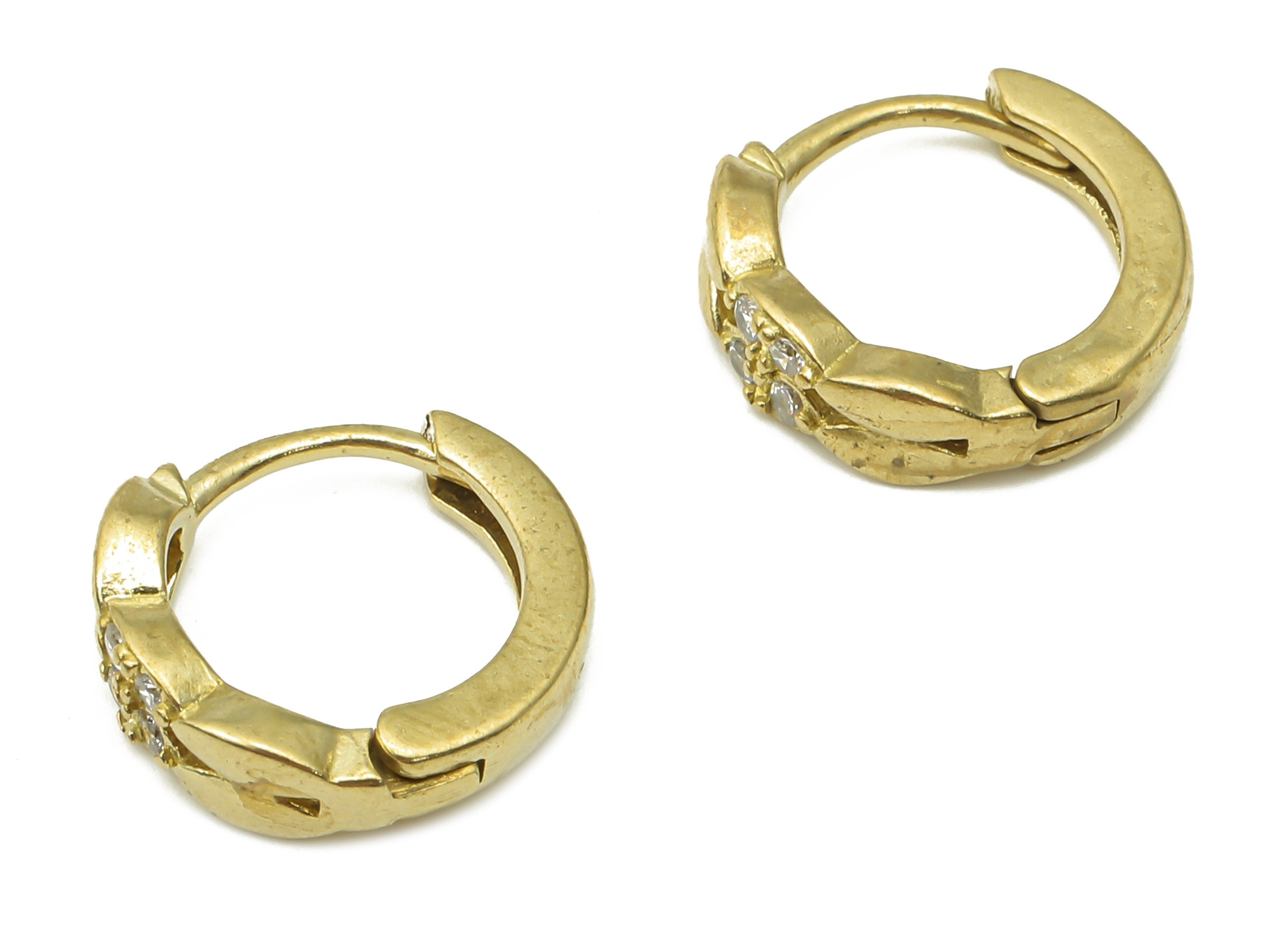 Brass Round Hoop Earrings - Raw Brass Hoops Huggie with Zircon -Dainty Hoop Earrings - Jewelry Making Supplies -11.77x11.77x1.78mm- PP7555 - DOMEDBAZAAR