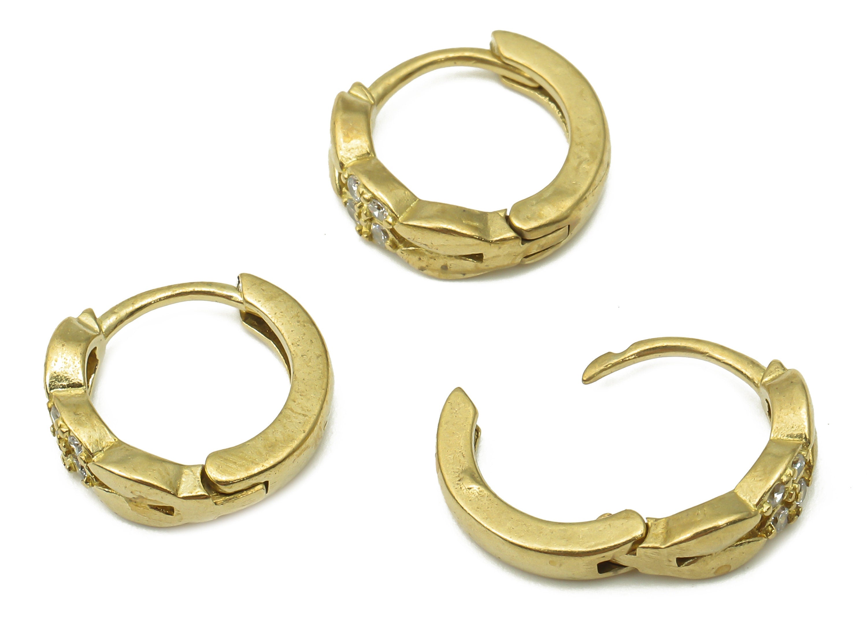 Brass Round Hoop Earrings - Raw Brass Hoops Huggie with Zircon -Dainty Hoop Earrings - Jewelry Making Supplies -11.77x11.77x1.78mm- PP7555 - DOMEDBAZAAR
