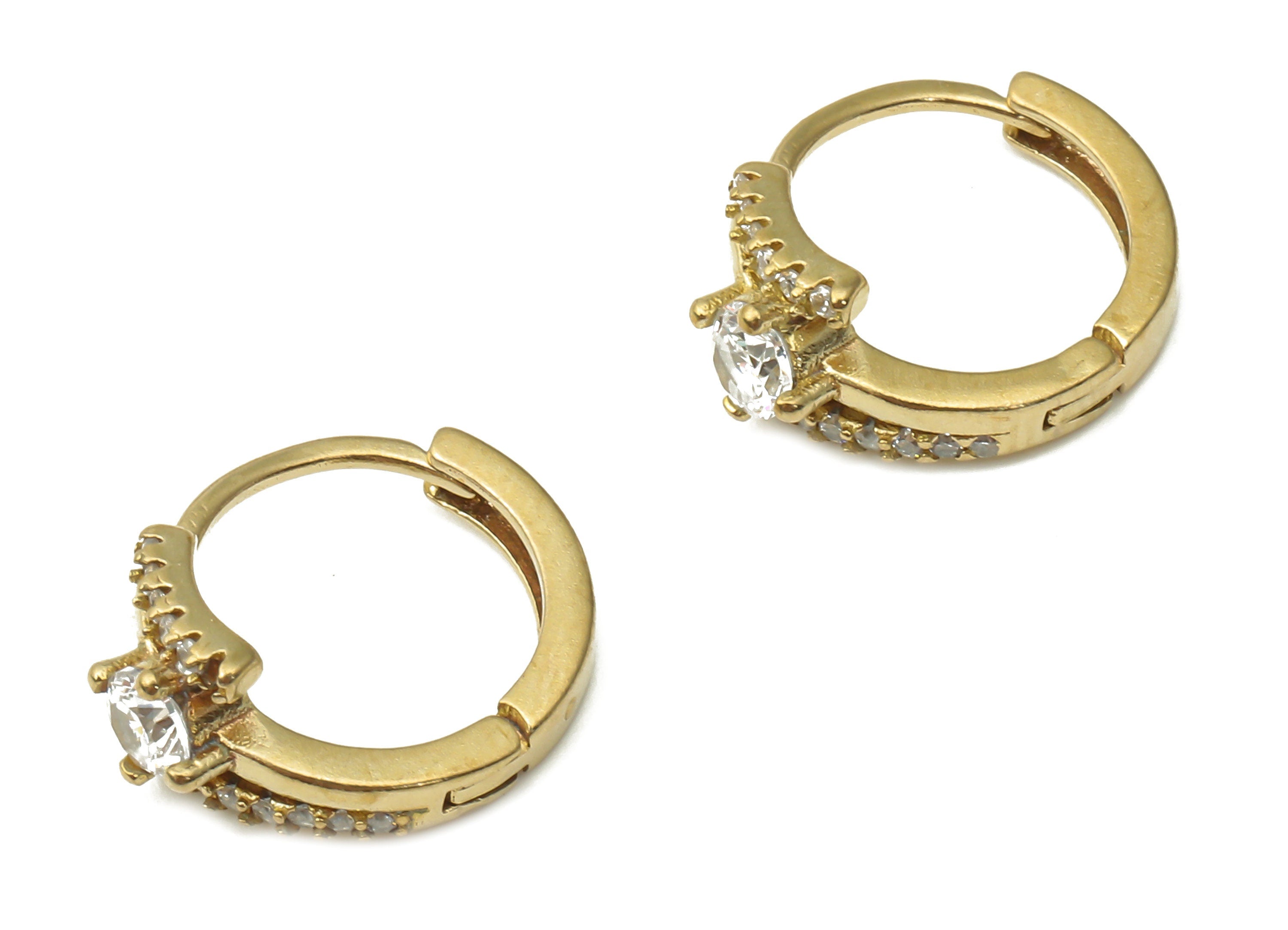 Raw Brass Round Hoop Earrings - Brass Leverback Stud Earrings with Zircon - Earring Findings - Jewelry Supplies -14.87x12.4x3.18mm - PP7556 - DOMEDBAZAAR