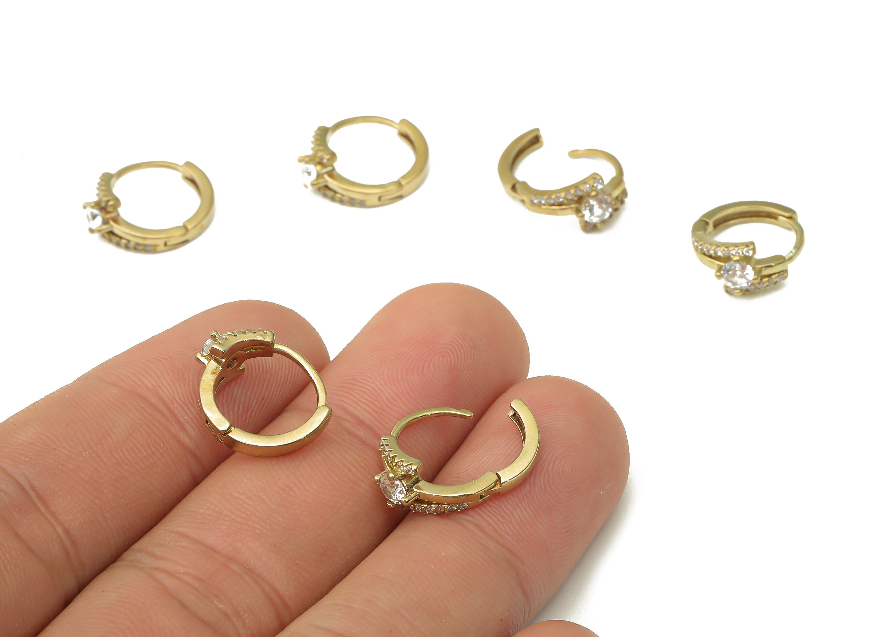 Raw Brass Round Hoop Earrings - Brass Leverback Stud Earrings with Zircon - Earring Findings - Jewelry Supplies -14.87x12.4x3.18mm - PP7556 - DOMEDBAZAAR