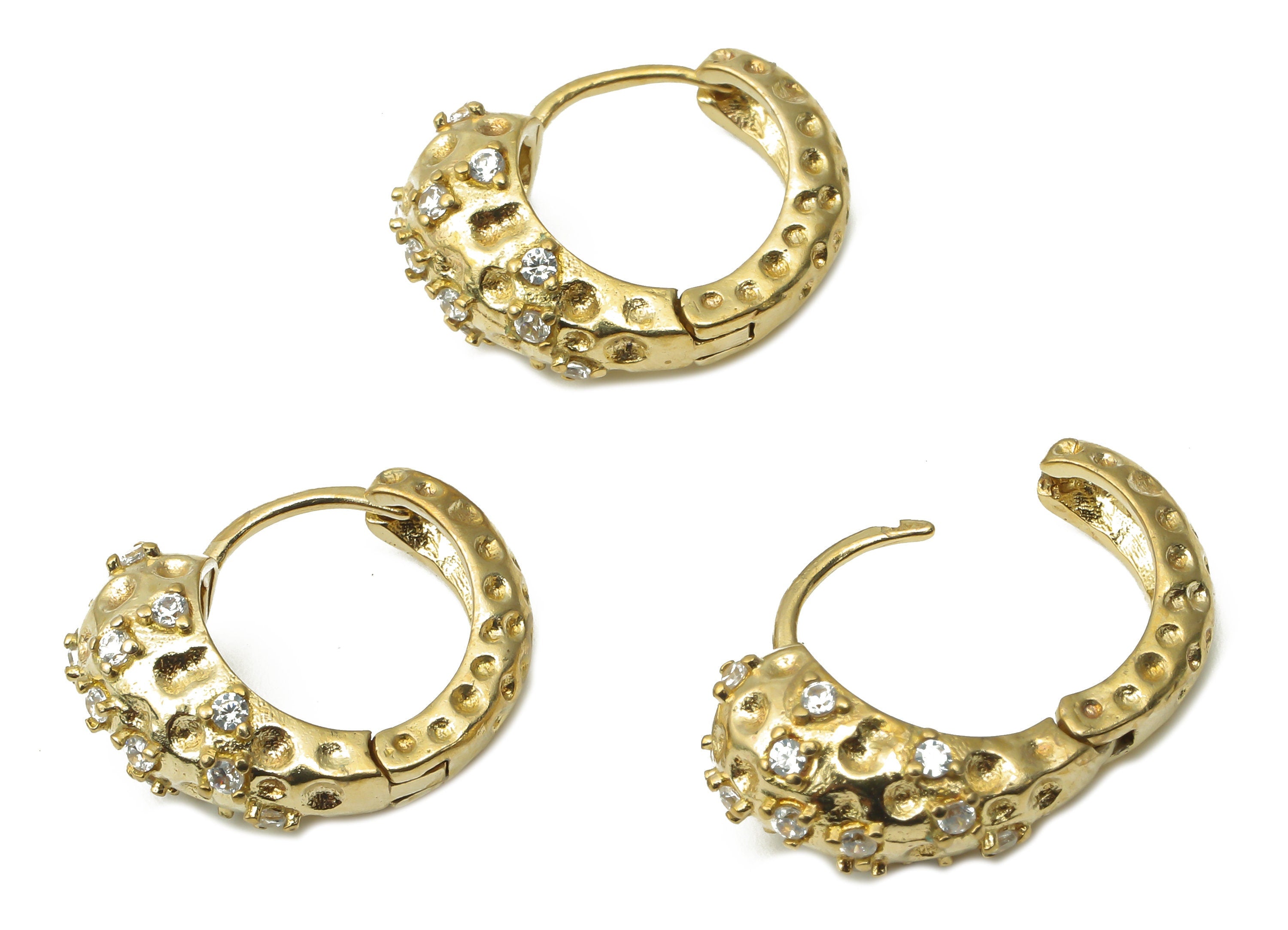 Raw Brass Huggie Hoop Earrings - Brass Textured Leverback Stud Earrings - CZ Paved Hoop Earrings - Jewelry Supplies -17.4x13.74x5mm- PP7558 - DOMEDBAZAAR