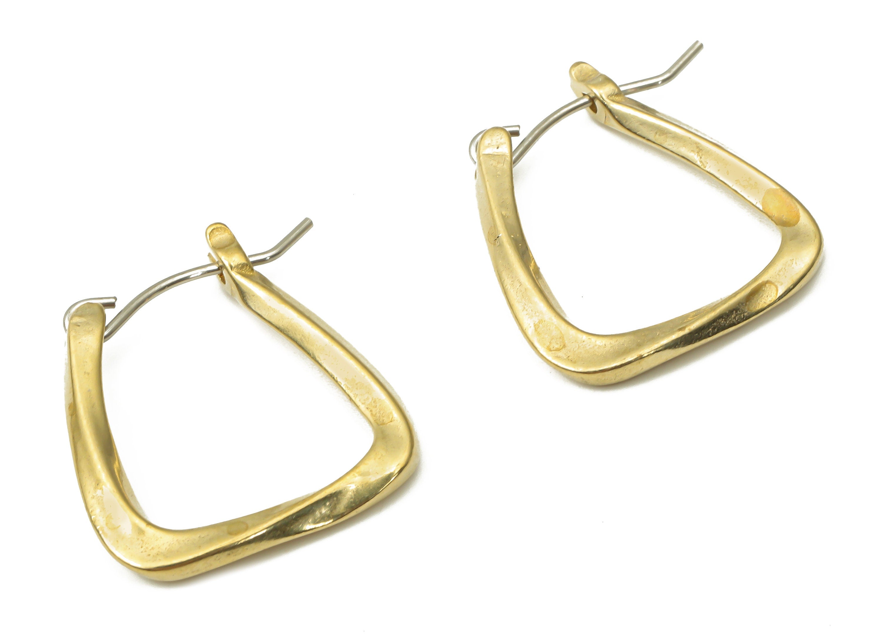 Brass Rectangle Hoop Earring with Hinged Clasp - Raw Brass Twisted Earrings - 925 sterling silver - 19.9x19.07x2.7mm- PP7561 - DOMEDBAZAAR