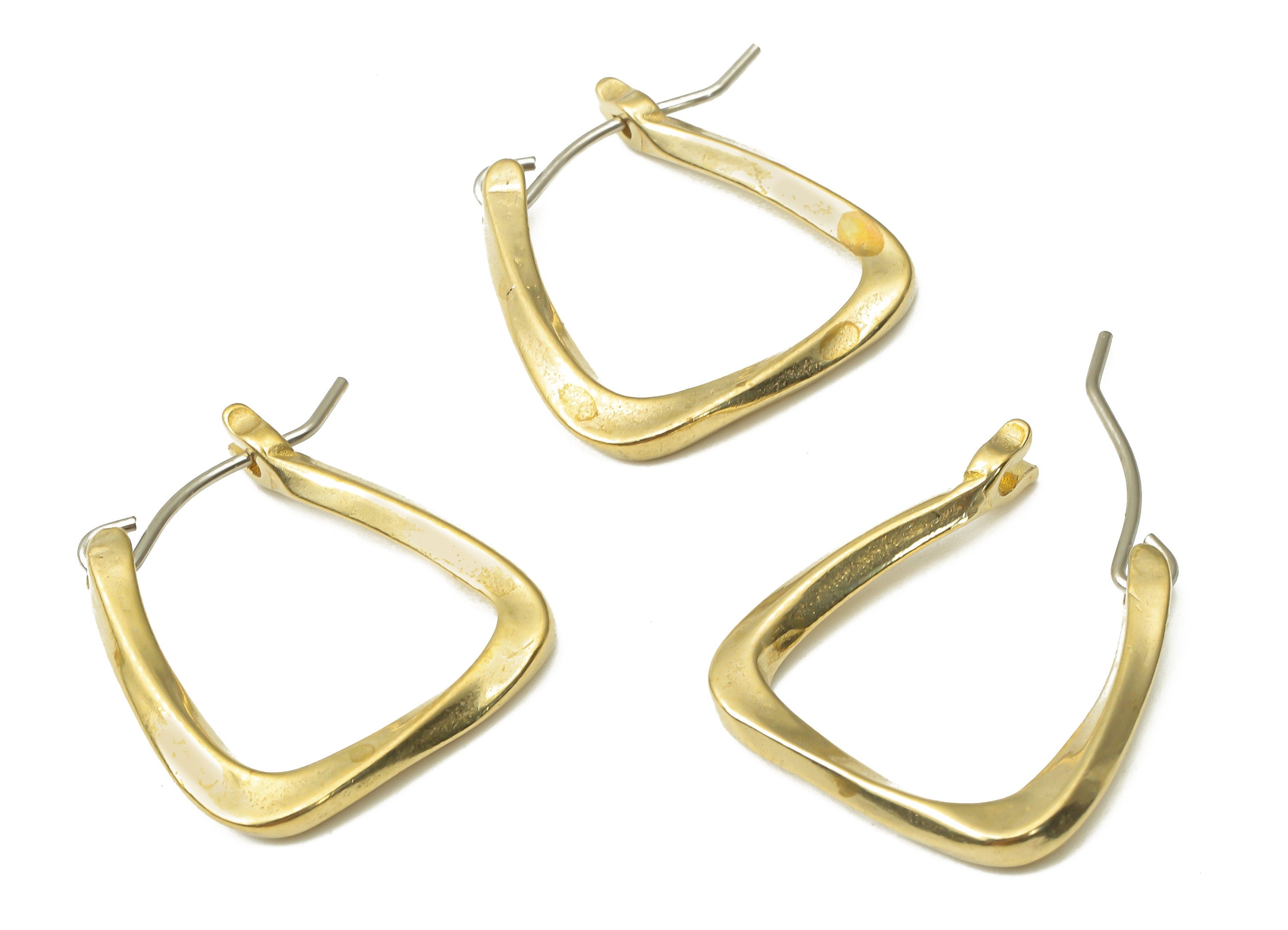 Brass Rectangle Hoop Earring with Hinged Clasp - Raw Brass Twisted Earrings - 925 sterling silver - 19.9x19.07x2.7mm- PP7561 - DOMEDBAZAAR