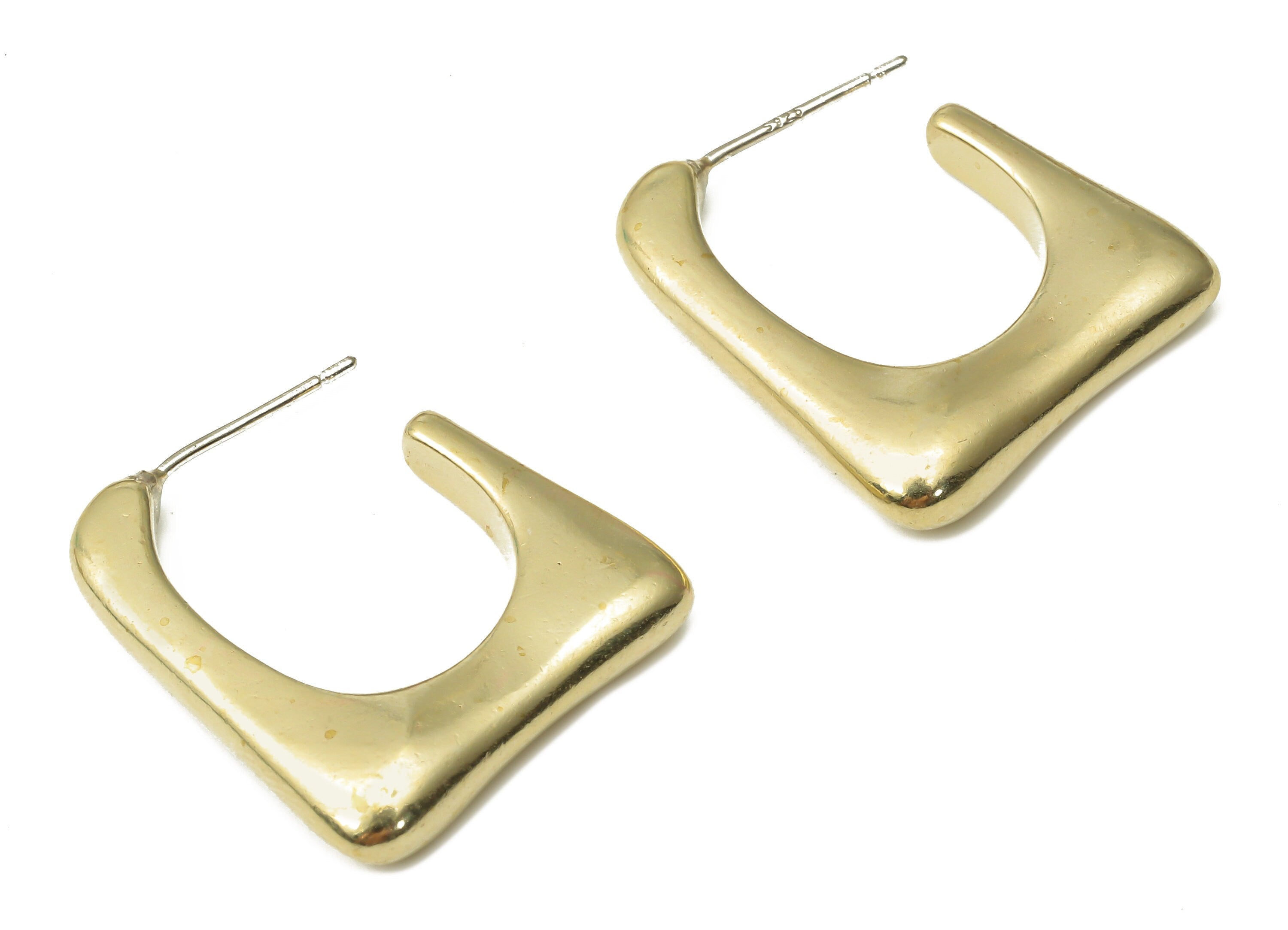 Brass Rectangle Stud Earrings - Raw Brass Rectangle Post Earrings - 925 Silver Needle - Jewelry Making Supplies - 24.63x20.8x4.73mm - PP7563 - DOMEDBAZAAR