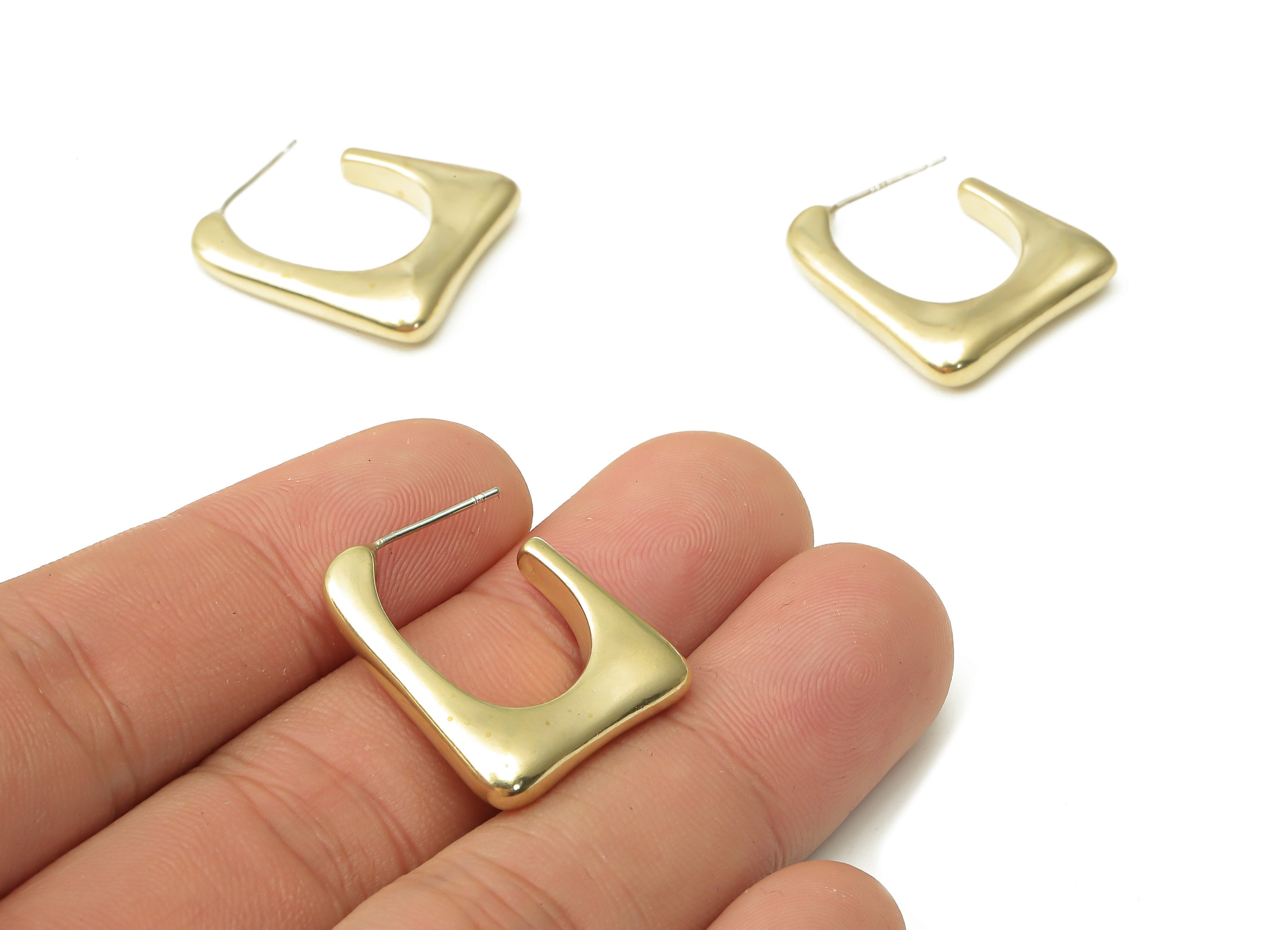 Brass Rectangle Stud Earrings - Raw Brass Rectangle Post Earrings - 925 Silver Needle - Jewelry Making Supplies - 24.63x20.8x4.73mm - PP7563 - DOMEDBAZAAR
