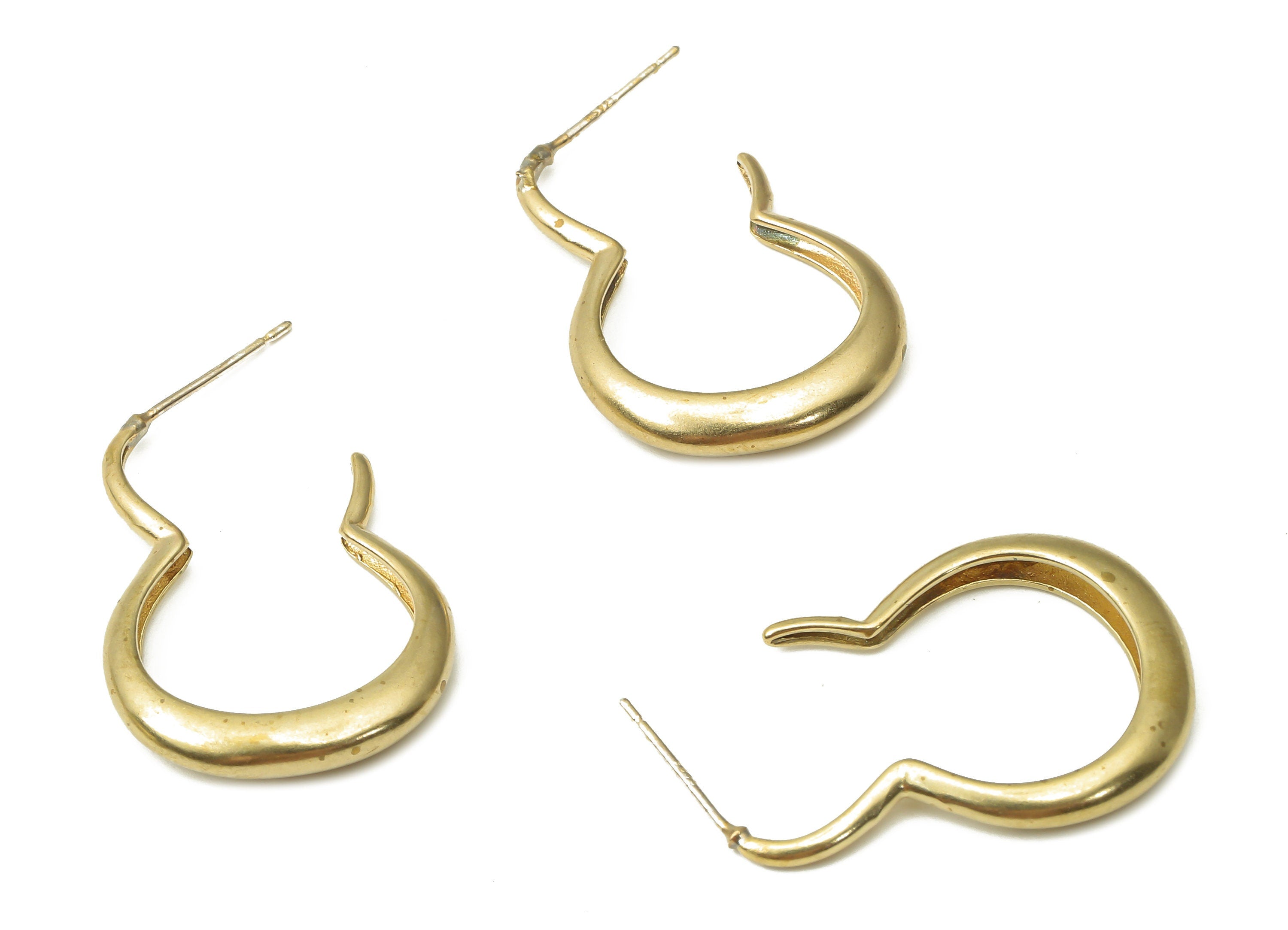 Brass 925 Silver Needle Hoop Earrings - Raw Brass Open Hoop Earring - Brass Findings - Jewelry Making Supplies - 29.7x20.09x3.72mm - PP7576 - DOMEDBAZAAR