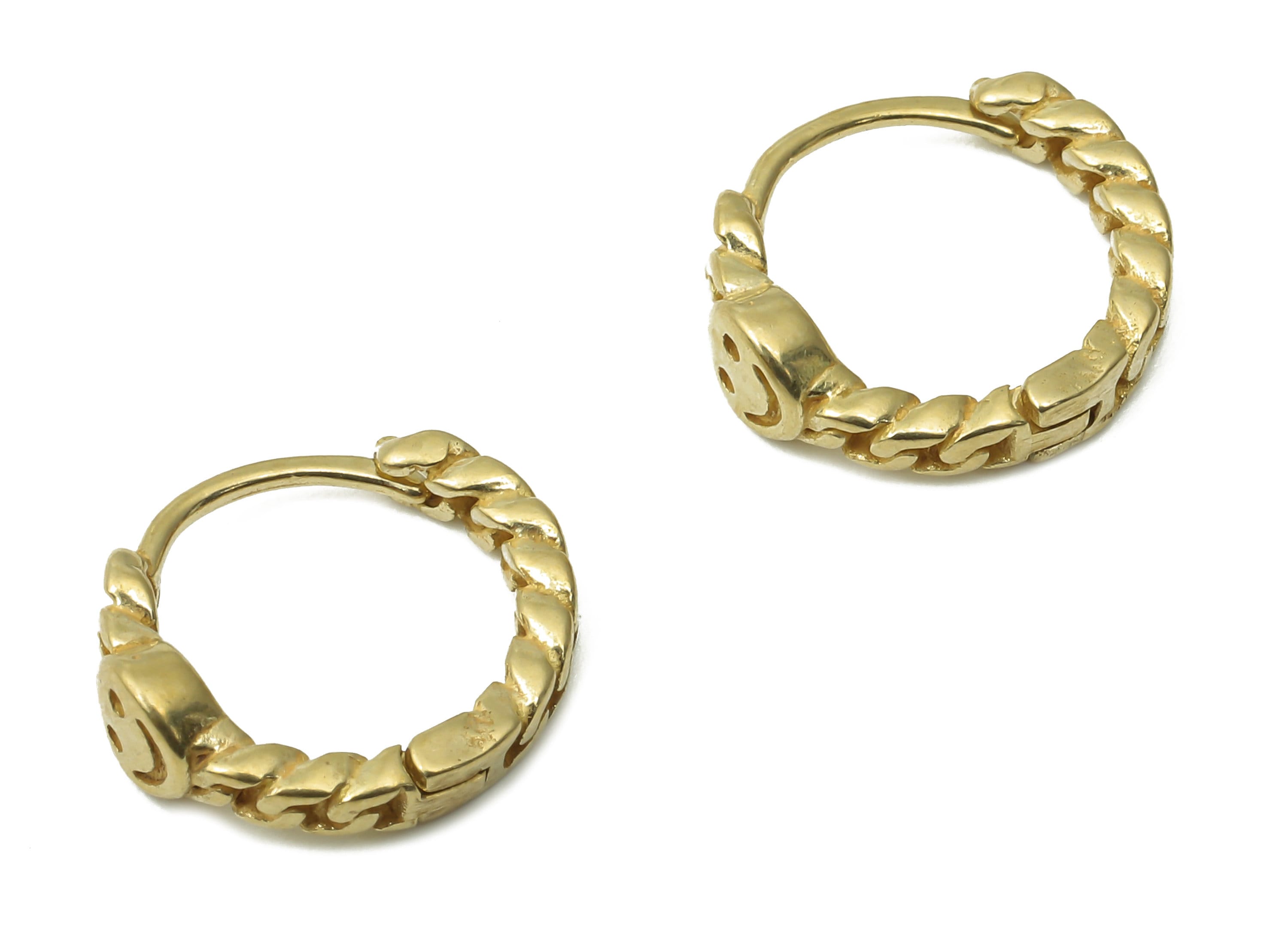 Raw Brass Round Smile Face Earring Hoops - Brass Happy Face Huggie Hoops - Earring Findings - Jewelry Supplies -13.3x11.52x2xmm- PP7585 - DOMEDBAZAAR