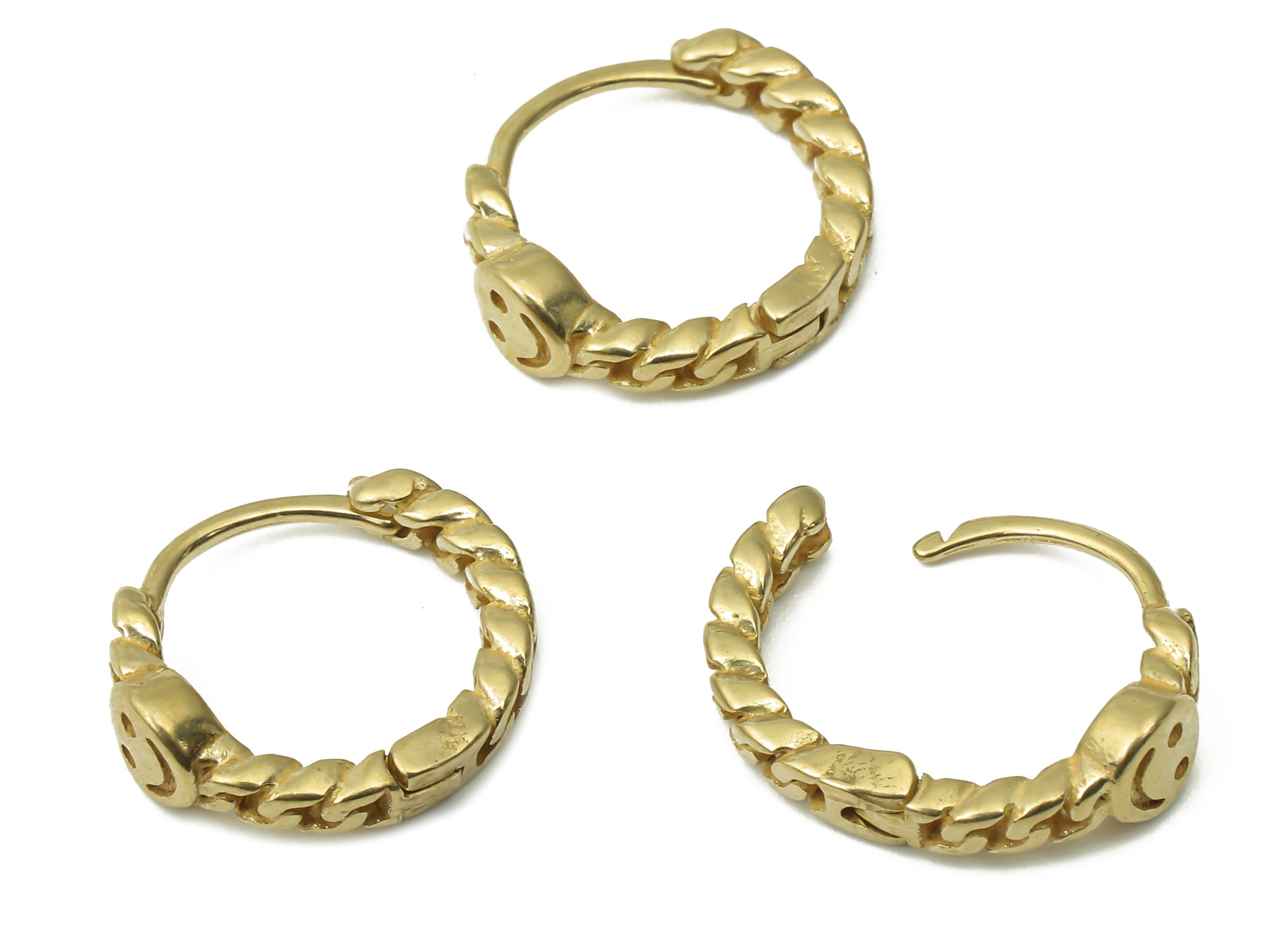 Raw Brass Round Smile Face Earring Hoops - Brass Happy Face Huggie Hoops - Earring Findings - Jewelry Supplies -13.3x11.52x2xmm- PP7585 - DOMEDBAZAAR