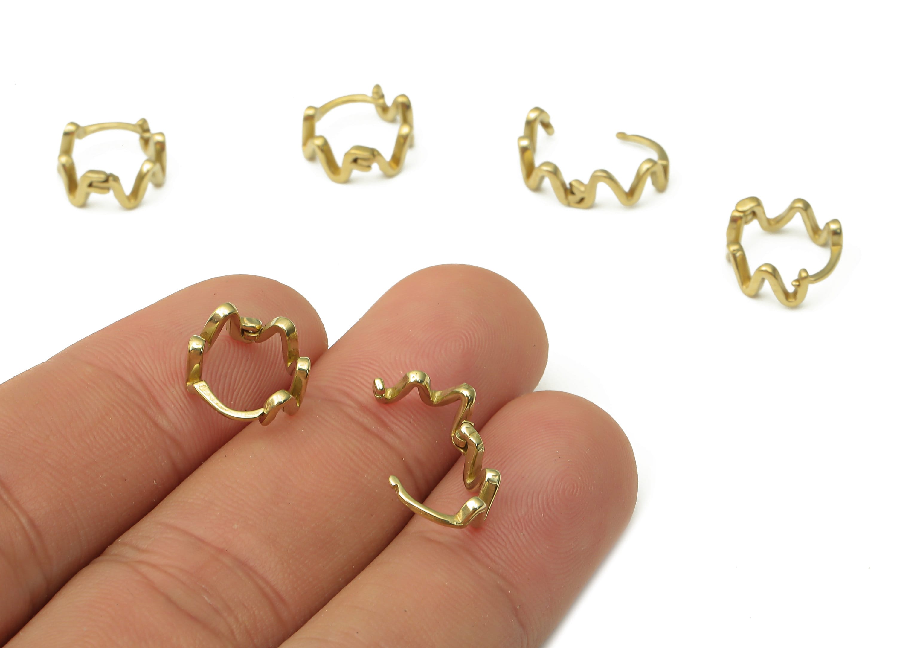 Raw Brass Irregular Earring Hoops - Brass Huggie Hoop Earrings - Geometric Earrings - Jewelry Making Supplies - 13.16x10.74x0.43mm - PP7586 - DOMEDBAZAAR