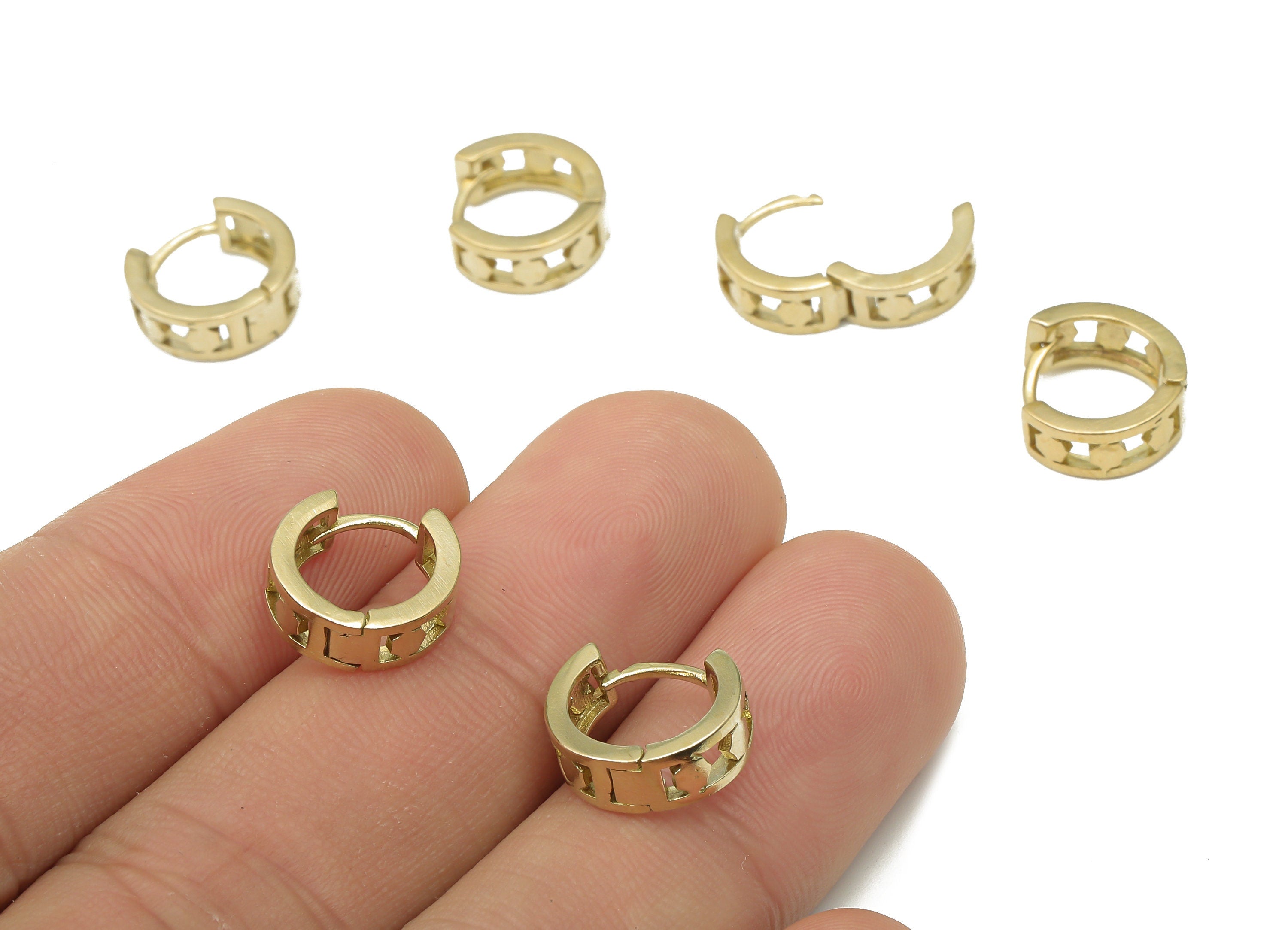 Brass Round Hoop Earrings - Raw Brass Hexagon Hoops Huggie Earring - Dainty Stud Earrings - Jewelry Supplies - 12.05x12.05x1.66mm - PP7591 - DOMEDBAZAAR
