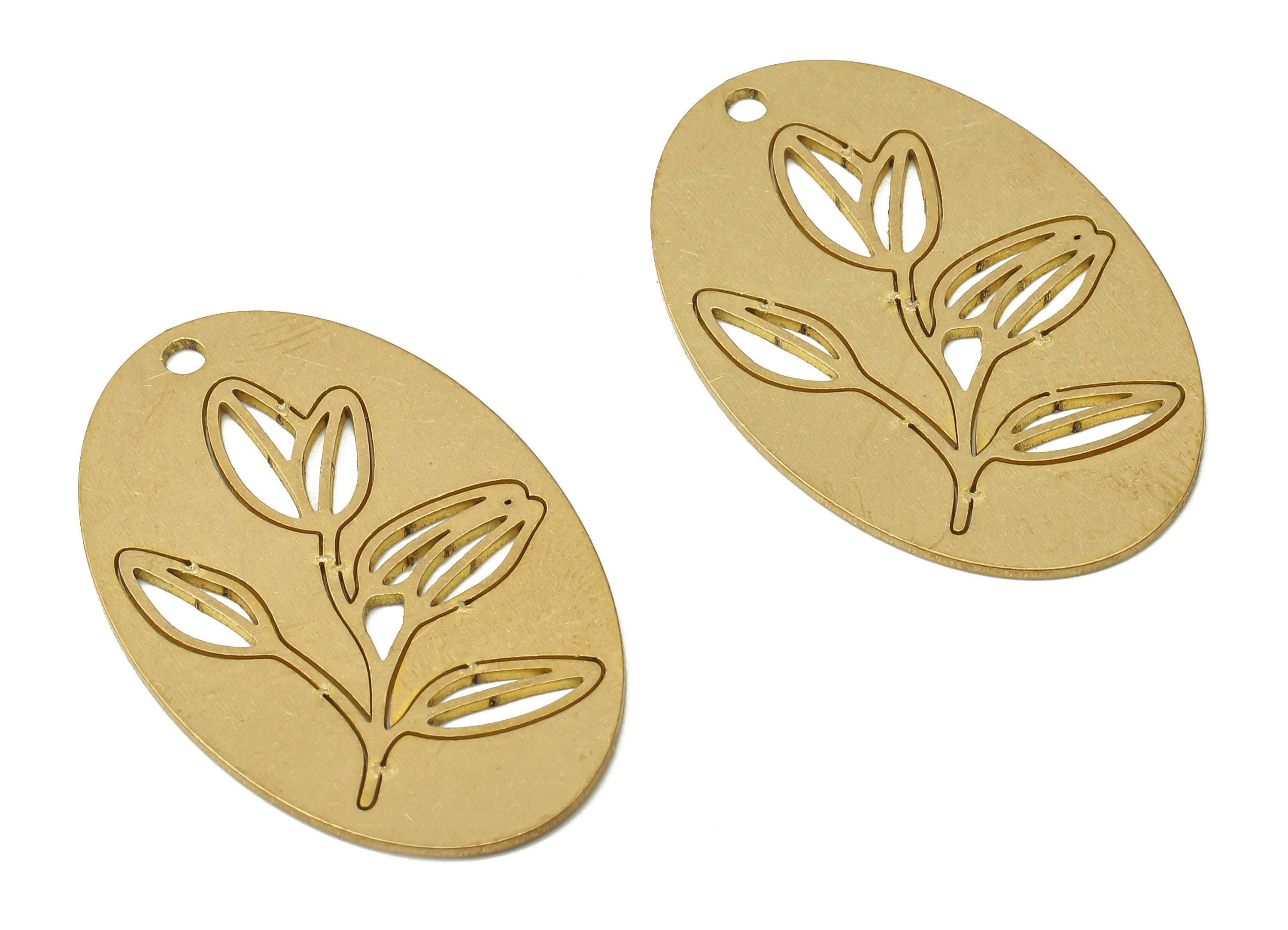 Raw Brass Flower Earring Charms - Flower Jewelry - Brass Laser Cut Jewelry - Brass Oval Flower Pendant Charms - 34.94x21.76x0.67mm - PPA3849 - DOMEDBAZAAR