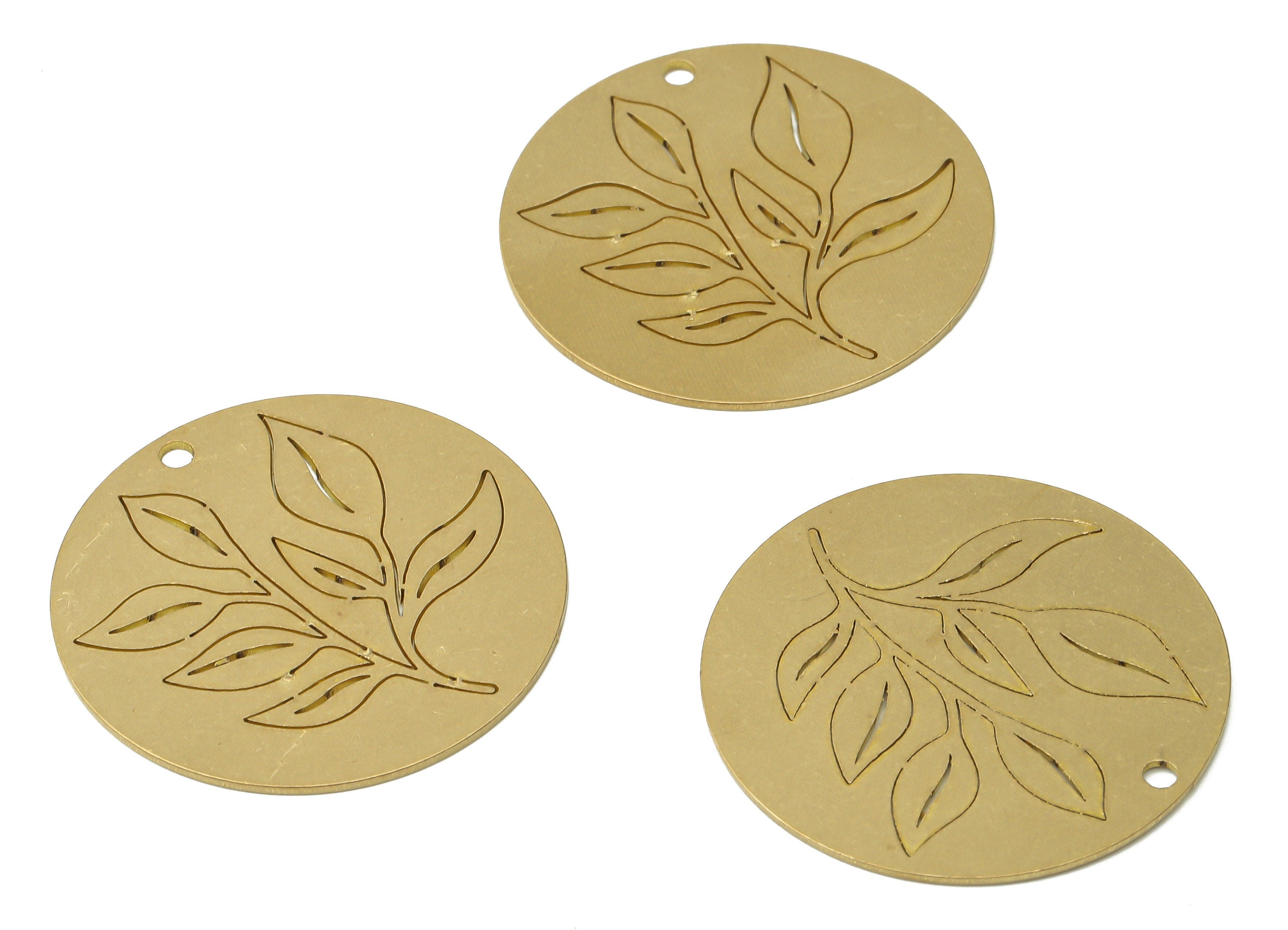 Raw Brass Circle Leaf Charms - Brass Round Textured Leaf Pendants Charm - Laser Cut Charms - Brass Earring Charm - 31.9x31.9x0.7mm - PPA3867 - DOMEDBAZAAR
