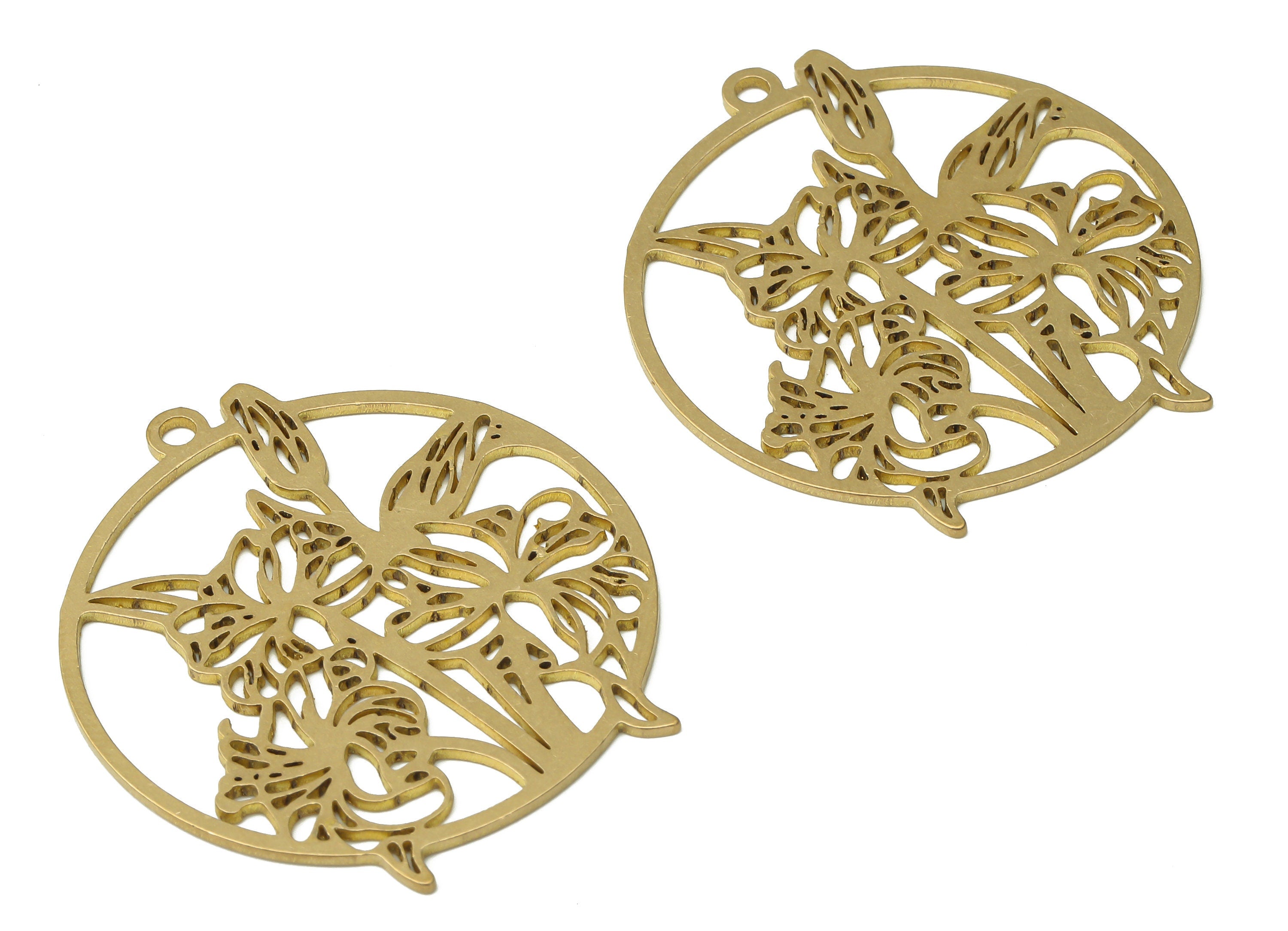 Raw Brass Round Earring Charm - Unique Laser Cut Jewelry - Brass Round Tree Pendant - Jewelry Making Supplies - 39.64x35.54x0.88mm - PPA3892 - DOMEDBAZAAR