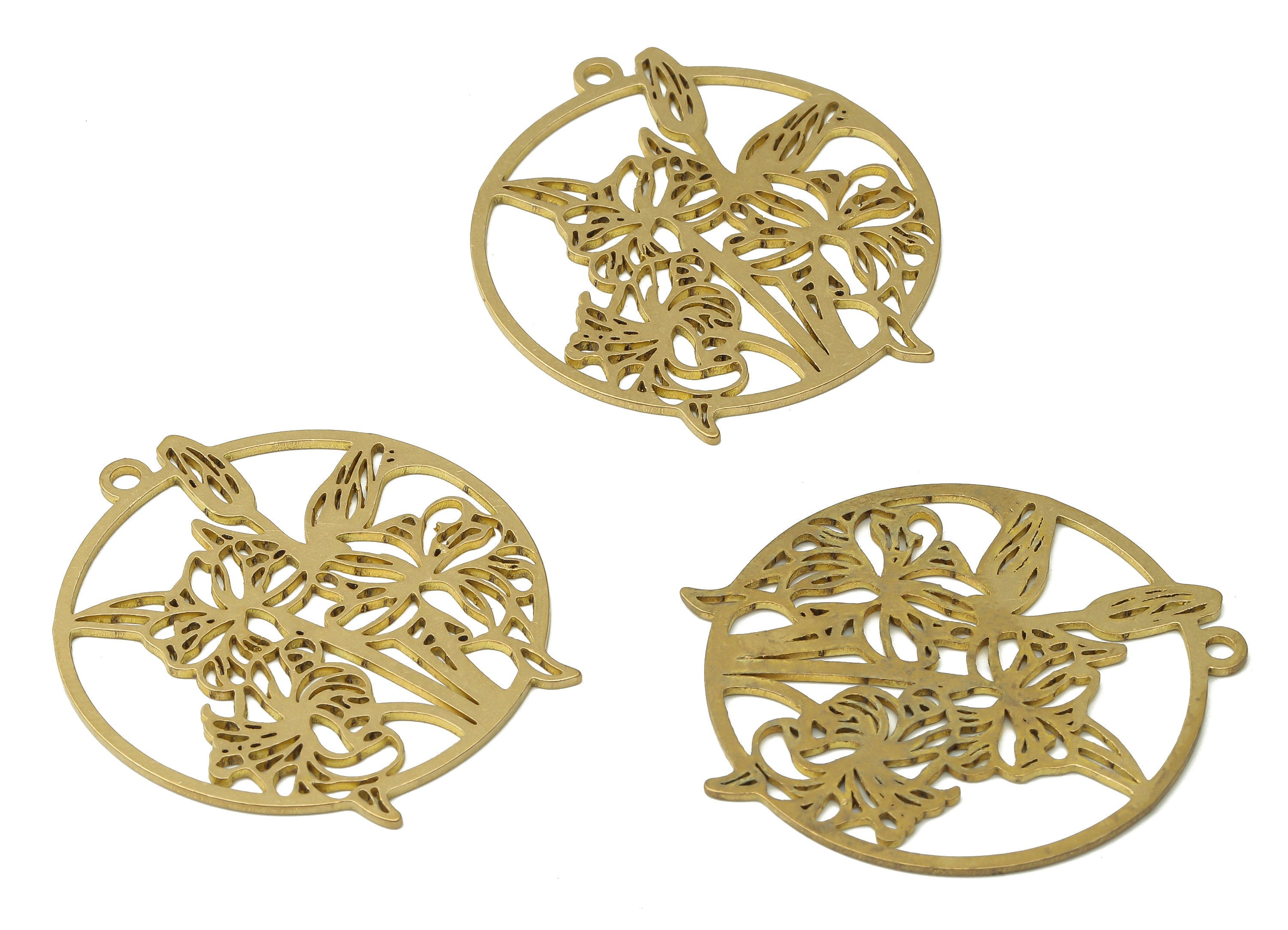 Raw Brass Round Earring Charm - Unique Laser Cut Jewelry - Brass Round Tree Pendant - Jewelry Making Supplies - 39.64x35.54x0.88mm - PPA3892 - DOMEDBAZAAR