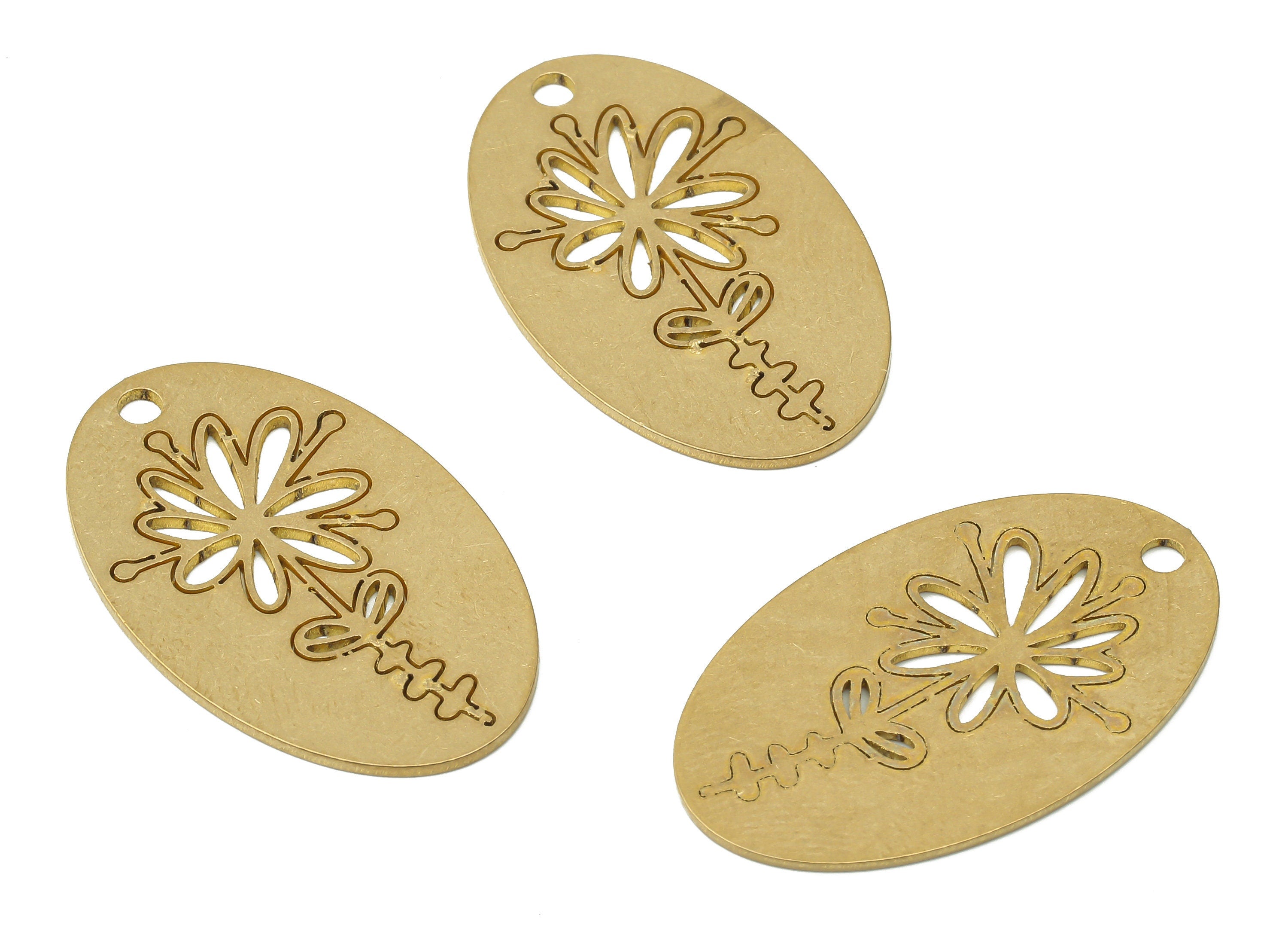 Raw Brass Oval Flower Pendant - Brass Oval Flower Earring Charms - Laser Cut Charms - Jewelry Making Supplies - 29.75x18.33x0.78mm - PPA3903 - DOMEDBAZAAR