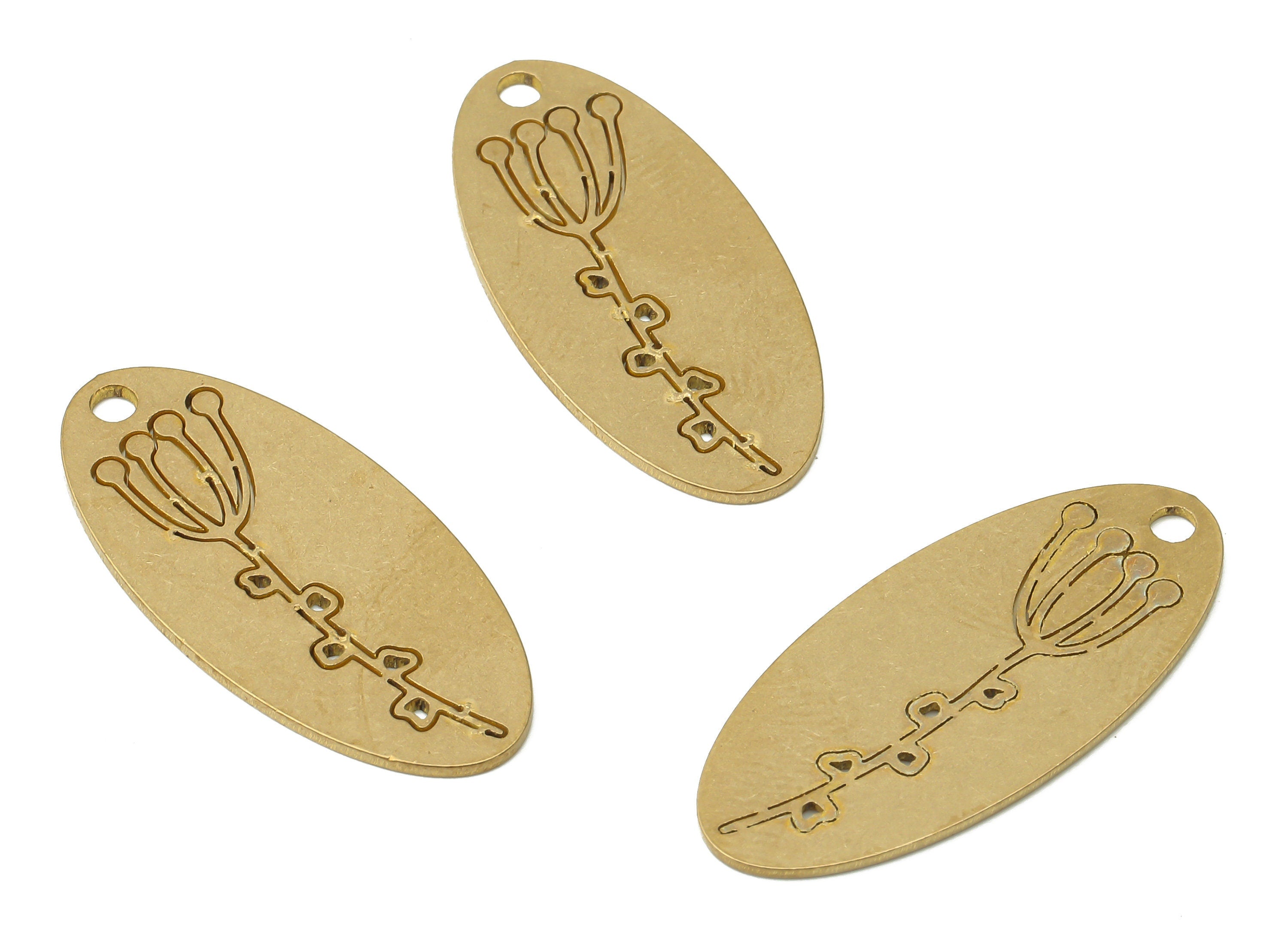 Brass Oval Tulip Pendant Charm - Raw Brass Laser Cut Charms - Brass Geometric Earrings - Jewelry Making Supplies -29.94x13.6x0.78mm- PPA3918 - DOMEDBAZAAR