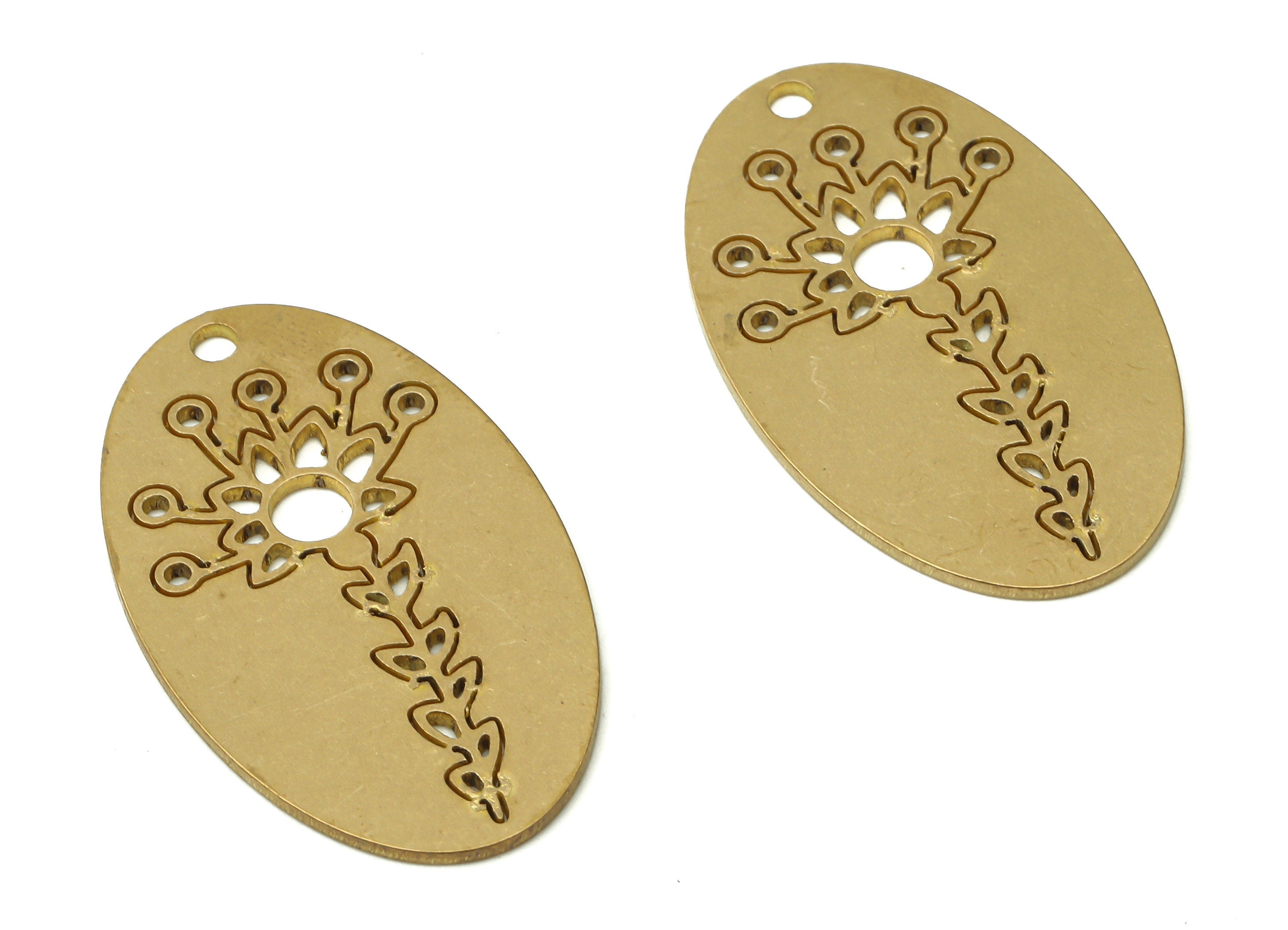 Brass Oval Flower Pendant Charms - Raw Brass Daisy Flower Earrings Charm - Laser Cut Charms - Jewelry Supplies - 32.87x19.5x0.84mm - PPA3934 - DOMEDBAZAAR