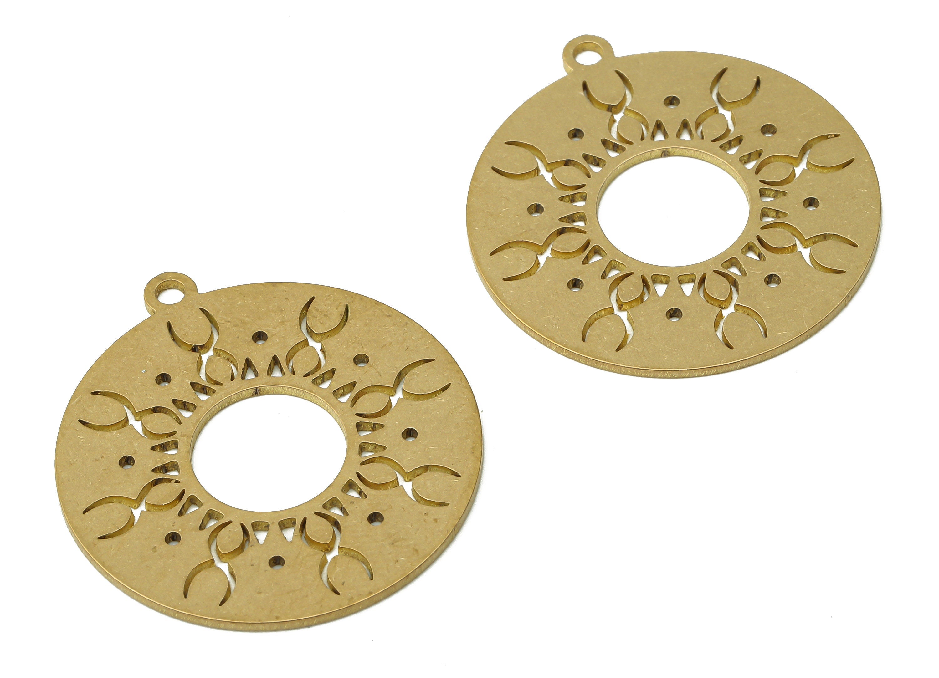 Brass Round Laser Cut Earrings Charms - Raw Brass Textured Sun Rays Pendants Charm - Jewelry Making Supplies - 31.74x28.94x0.88mm - PPA3938 - DOMEDBAZAAR