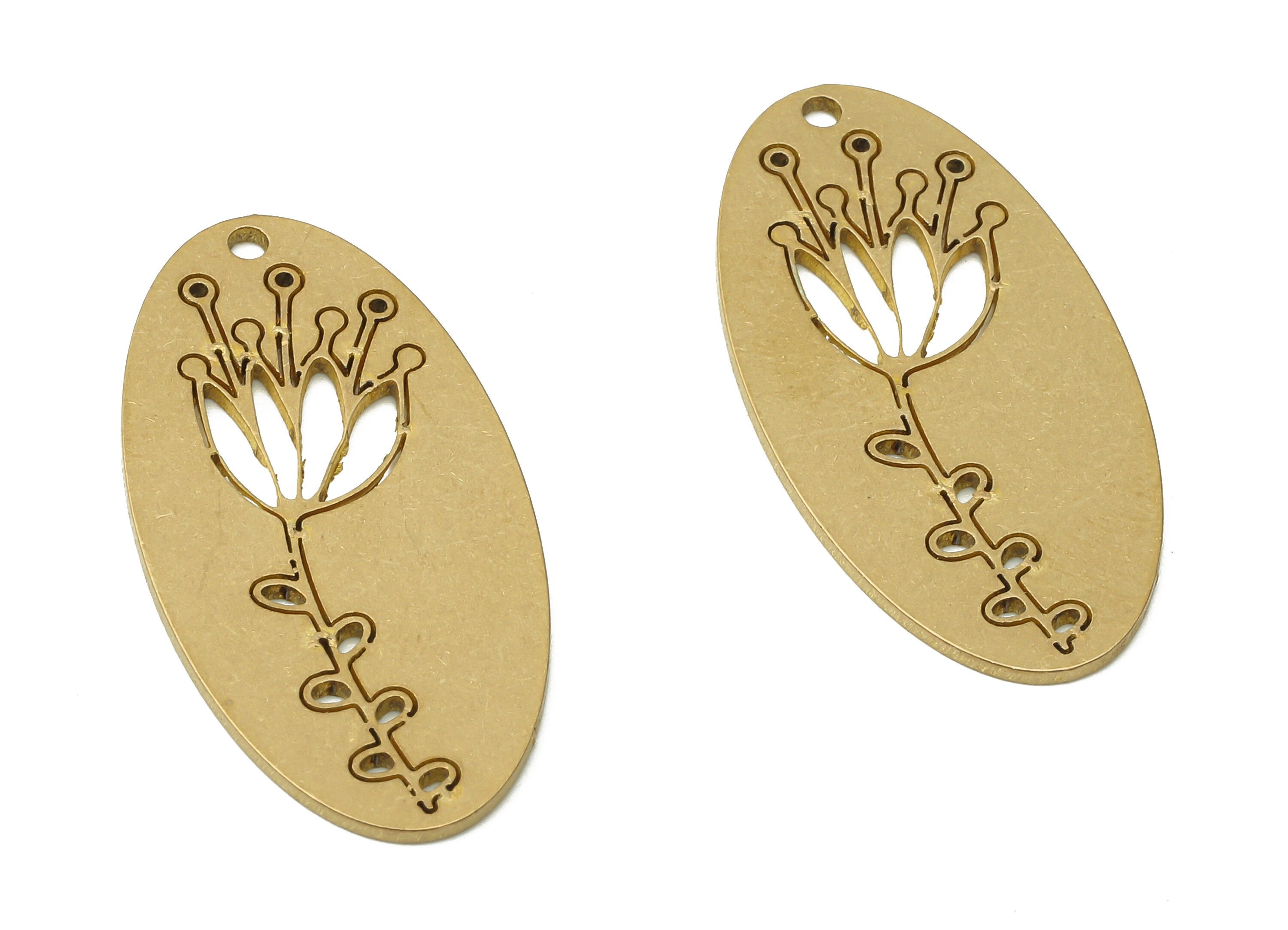 Brass Disc Flower Pendant Charm - Raw Brass Tulip Flower Charm - Dangle Earring Charm - Jewelry Making Supplies - 31.86x16.2x1.03mm- PPA3939 - DOMEDBAZAAR