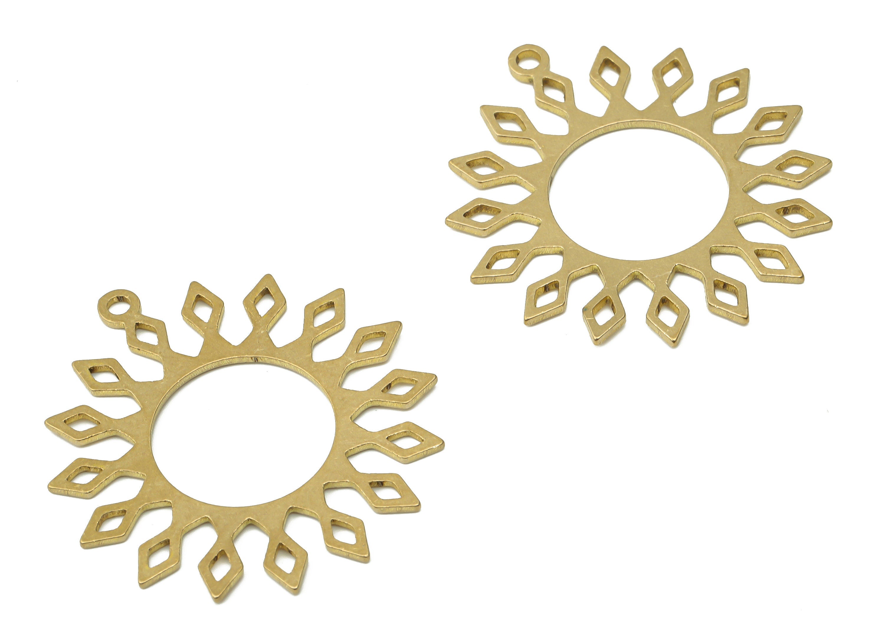 Raw Brass Sun Pendant Charms - Raw Brass Round Sun with Flares - Geometric Earrings - Brass Flower Dangle Charms - 34.7x31.45x0.9mm- PPA3940 - DOMEDBAZAAR