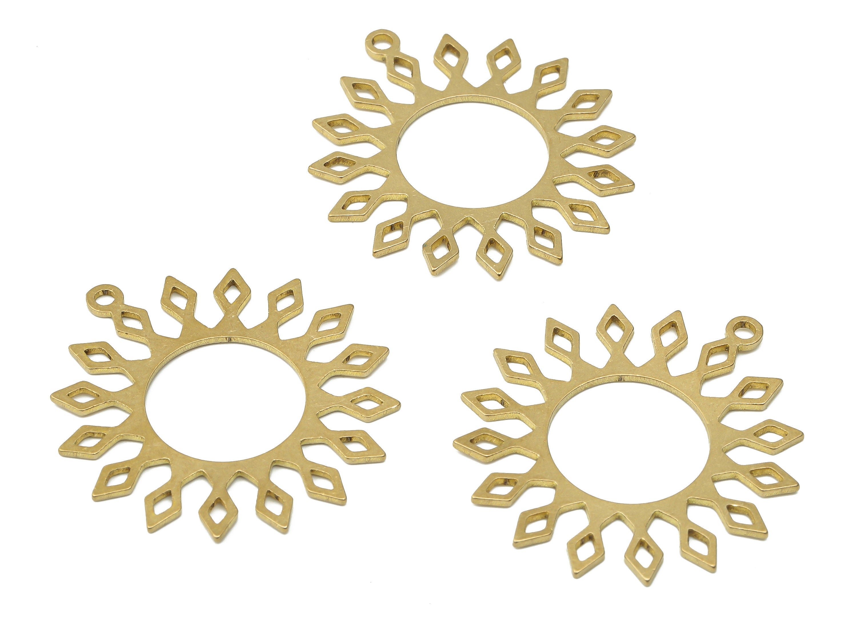 Raw Brass Sun Pendant Charms - Raw Brass Round Sun with Flares - Geometric Earrings - Brass Flower Dangle Charms - 34.7x31.45x0.9mm- PPA3940 - DOMEDBAZAAR