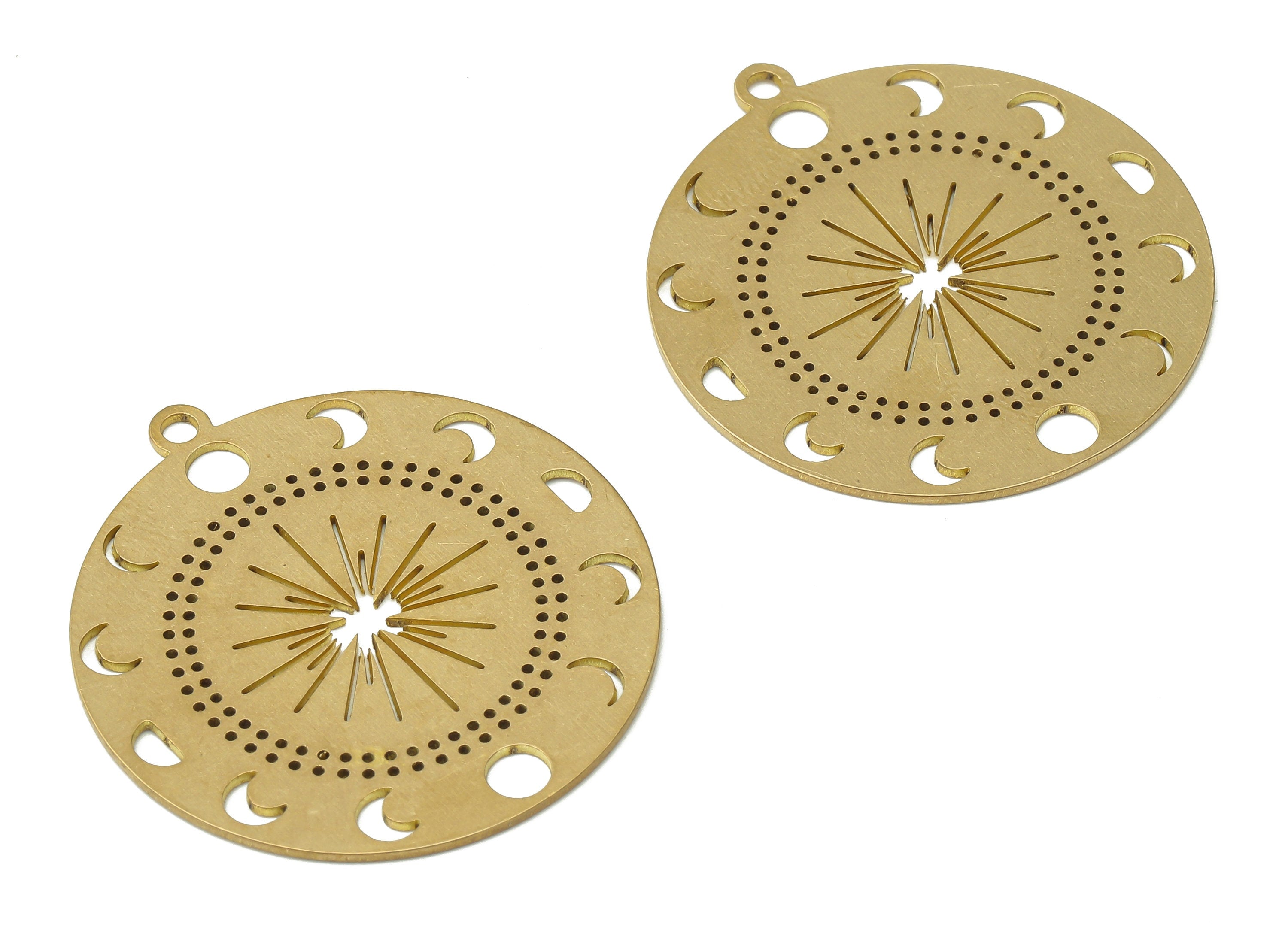 Raw Brass Laser Cut Moon Phase Charm - Textured Brass Sun Beam Pendant Charm - Brass Findings - Jewelry Supplies 34.89x31.96x0.72mm- PPA4007 - DOMEDBAZAAR