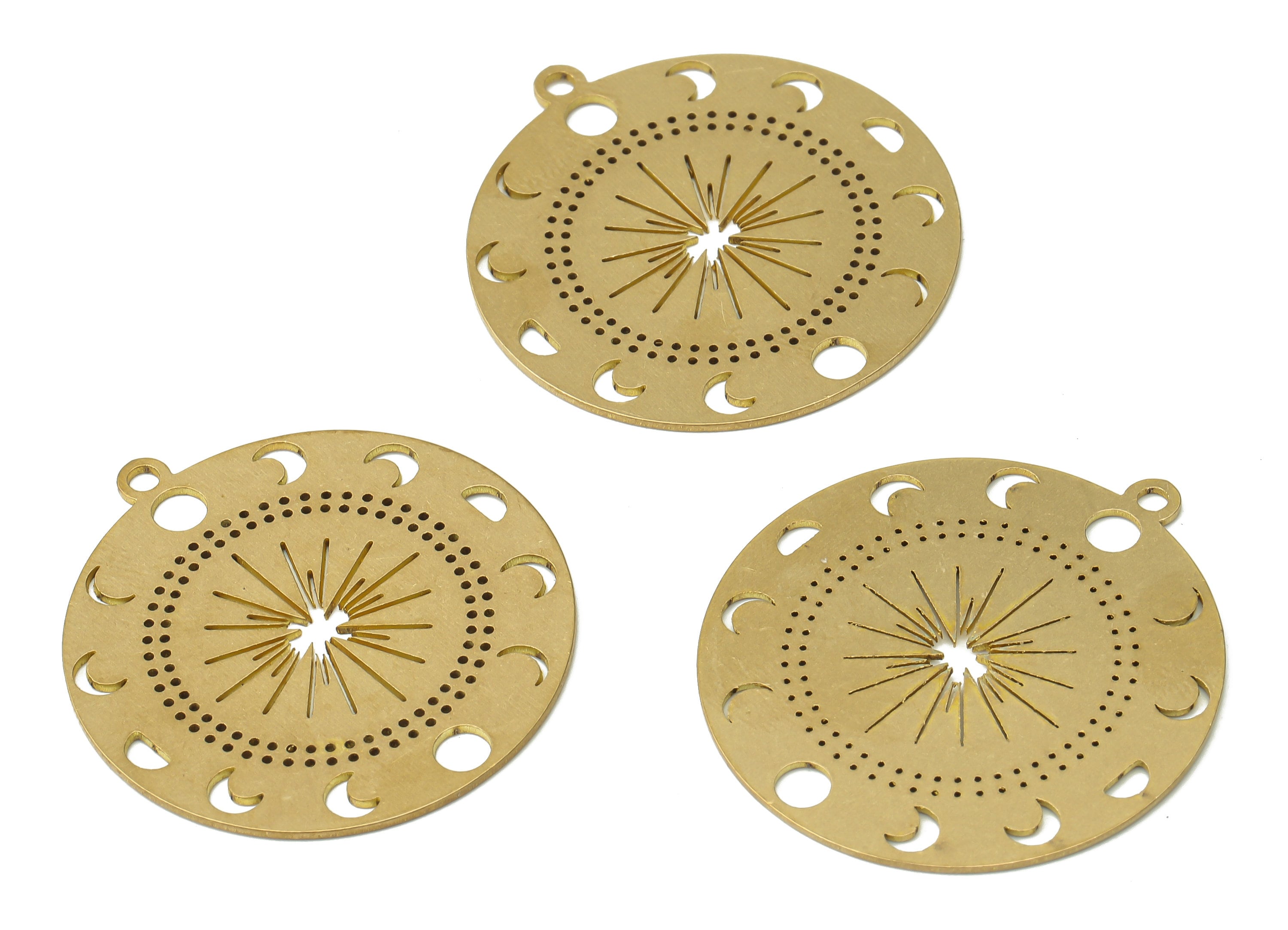 Raw Brass Laser Cut Moon Phase Charm - Textured Brass Sun Beam Pendant Charm - Brass Findings - Jewelry Supplies 34.89x31.96x0.72mm- PPA4007 - DOMEDBAZAAR