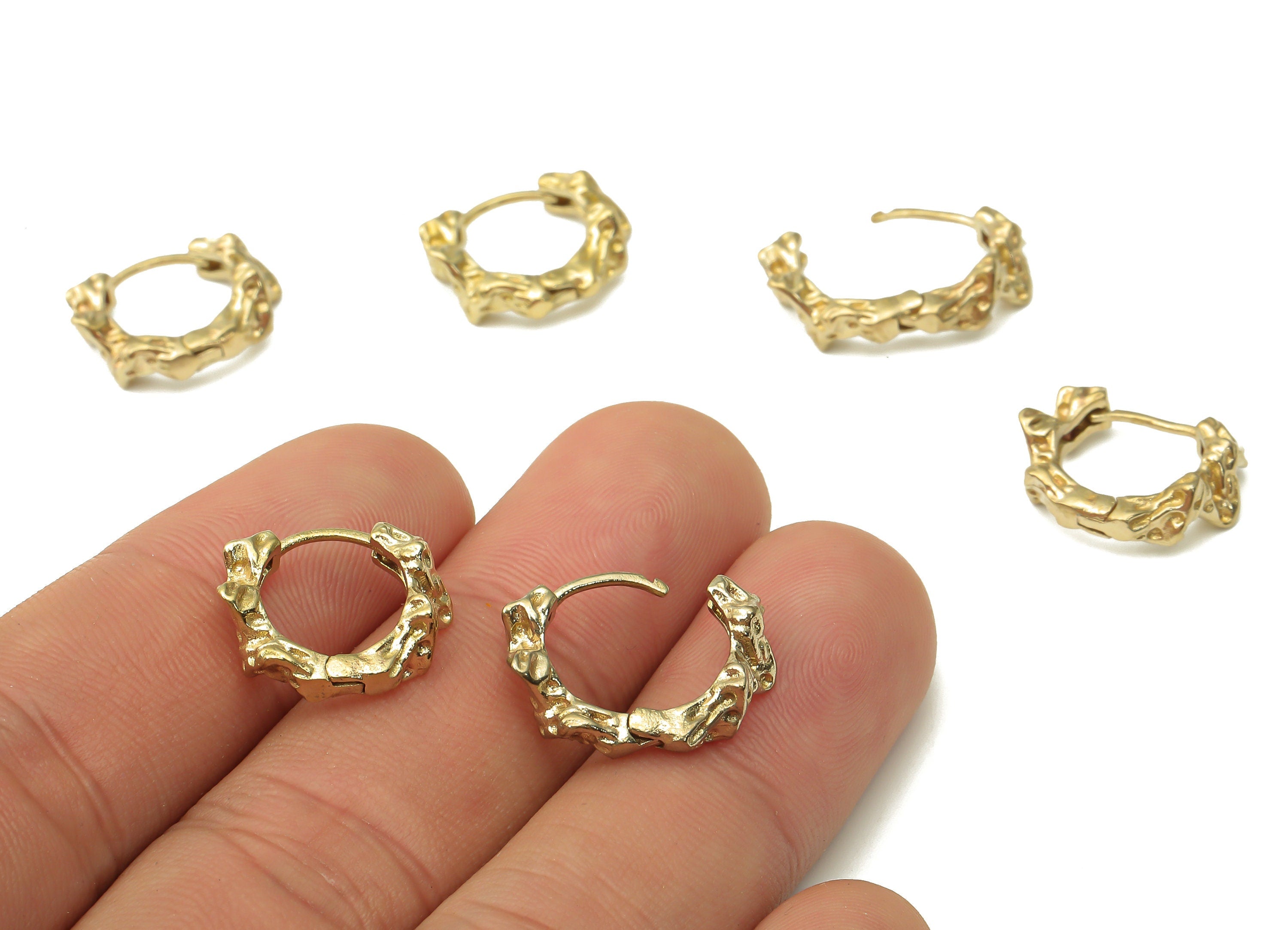 Raw Brass Huggie Hoop Earrings - Brass Textured Leverback Stud Earrings - Geometric Earrings - Jewelry Supplies - 16.7x13.66x2.83mm - PP7557 - DOMEDBAZAAR