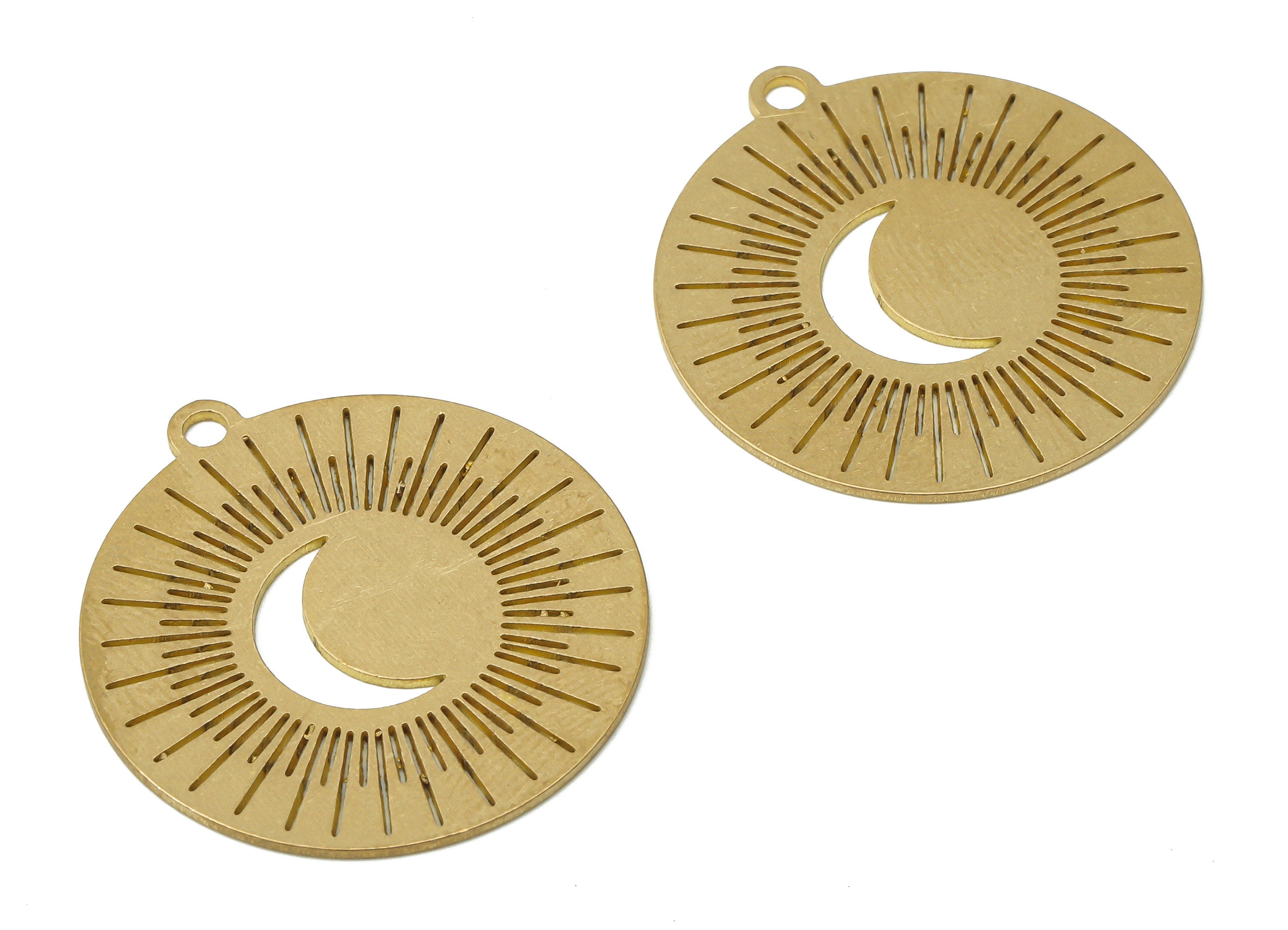 Brass Round Crescent Earring Charm - Raw Brass SunShine Pendant - Moon Laser Cut Charm - Jewelry Making Supplies -29x27x0.7mm - PPA4015 - DOMEDBAZAAR
