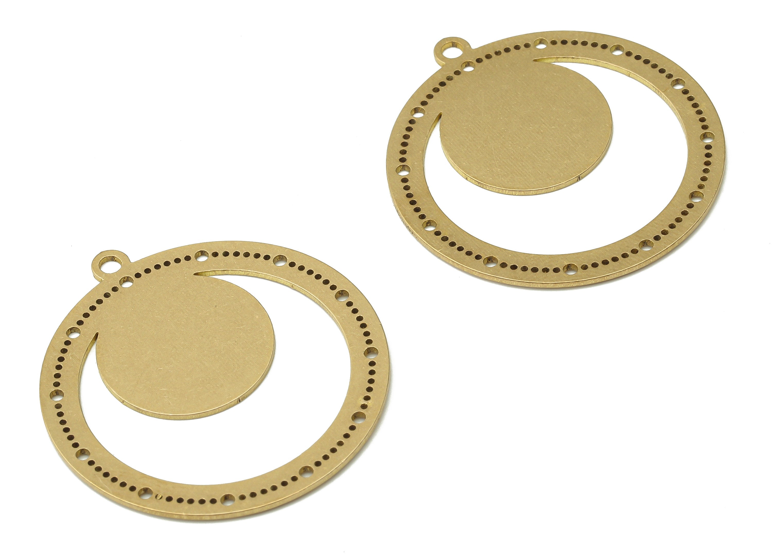 Brass Laser Cut Crescent Charm - Raw Brass Half Moon Pendant Charm - Earring Connector Charm - Jewelry Supplies -34.78x31.94x0.69mm- PPA4016 - DOMEDBAZAAR