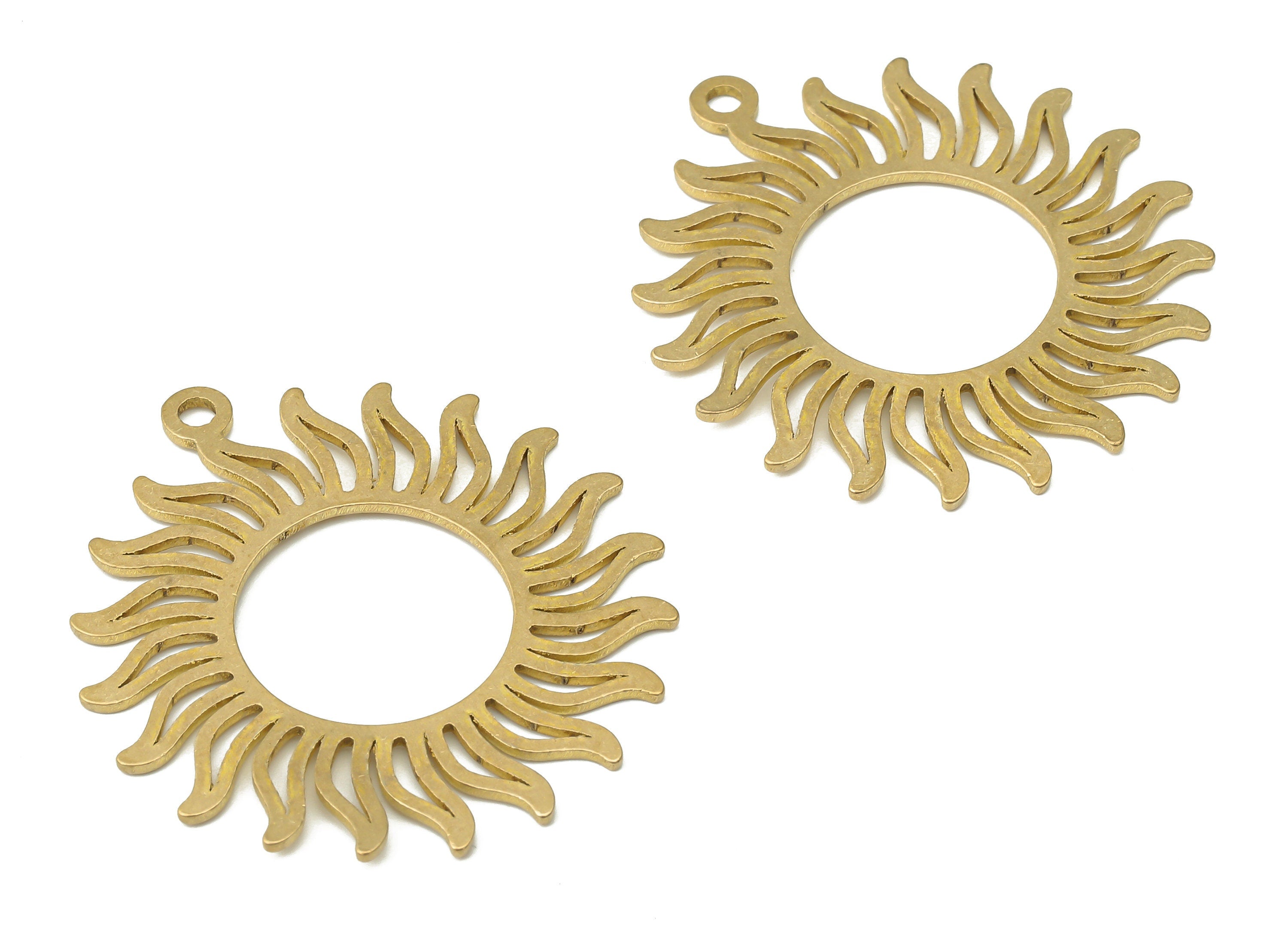 Sterling Brass Sun Earring Charm - Raw Brass Sun Pendant Charm - Brass Circle Sun with Flares - Jewelry Supplies -34.6x31.62x0.84mm- PPA4017 - DOMEDBAZAAR