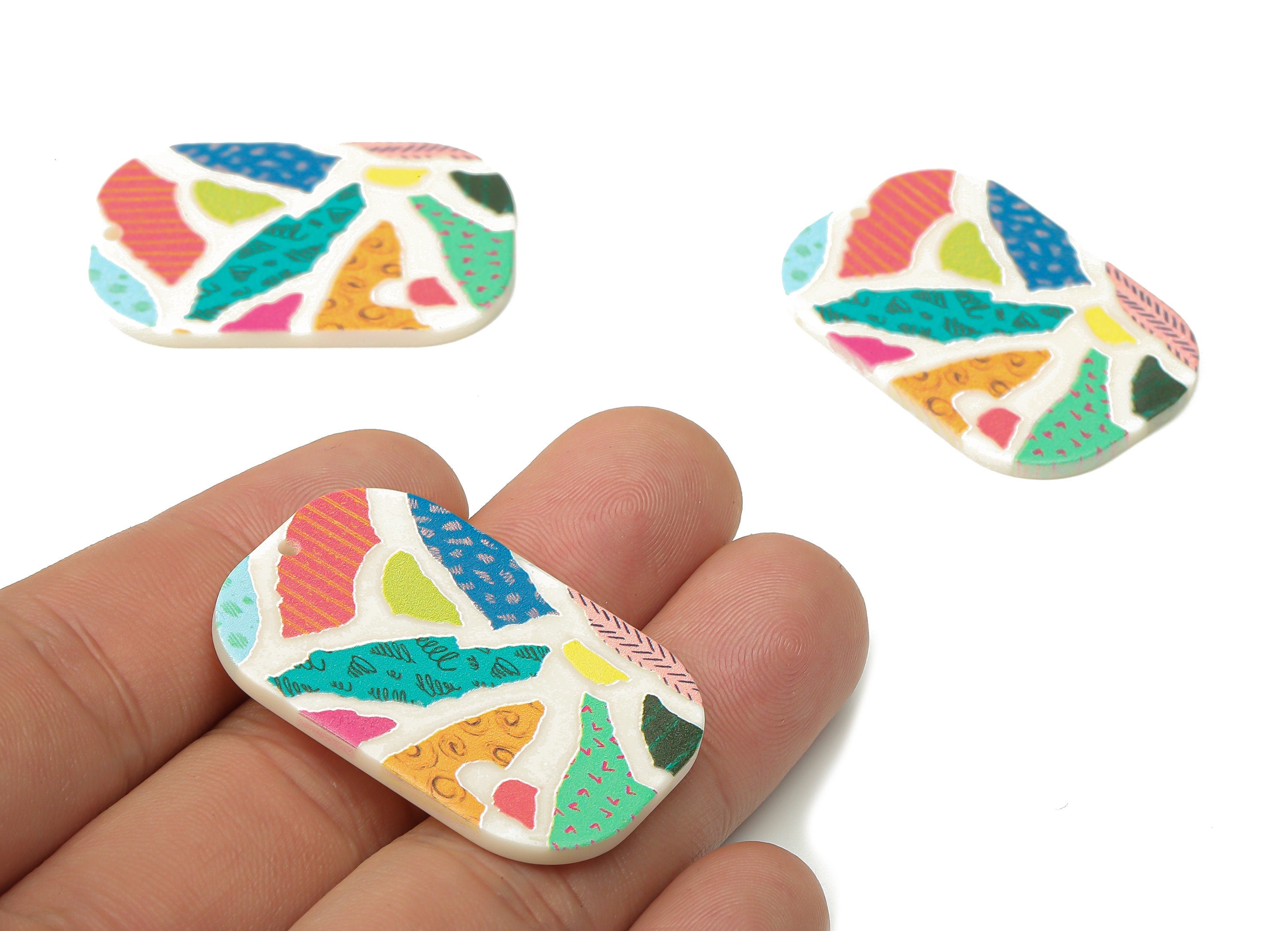 Acrylic Rectangle Printed  Earring Charms - Rainbow Rectangle Pendant - Printing Textured Pendant - 39.67×26.04×2.09mm - AC2491B - DOMEDBAZAAR