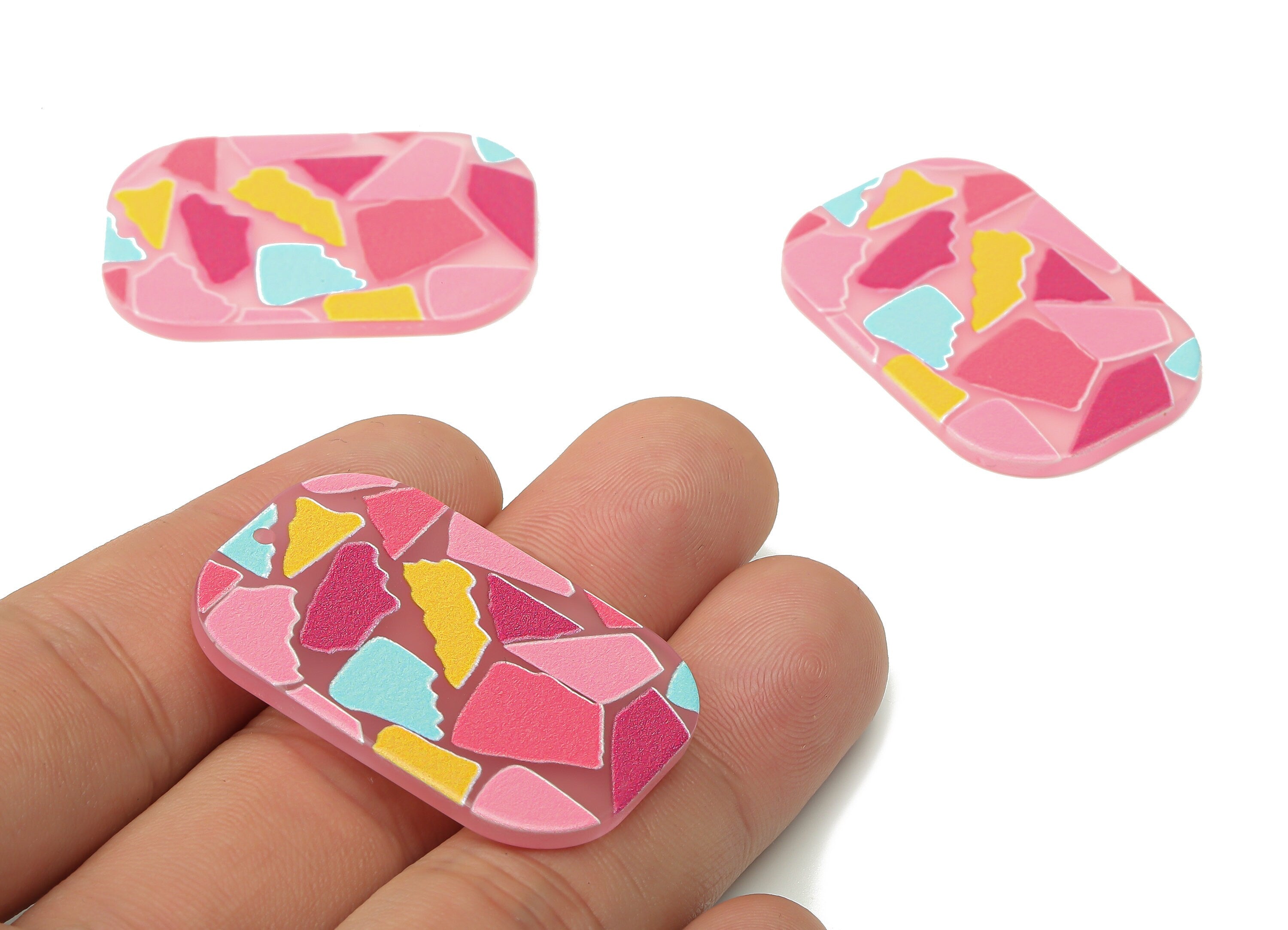 Acrylic Rectangle Charm - Pink Graffiti  Earrings Charm - Rectangle Smooth Pendant Charm -  39.67×26.04×2.09mm - AC2491C - DOMEDBAZAAR
