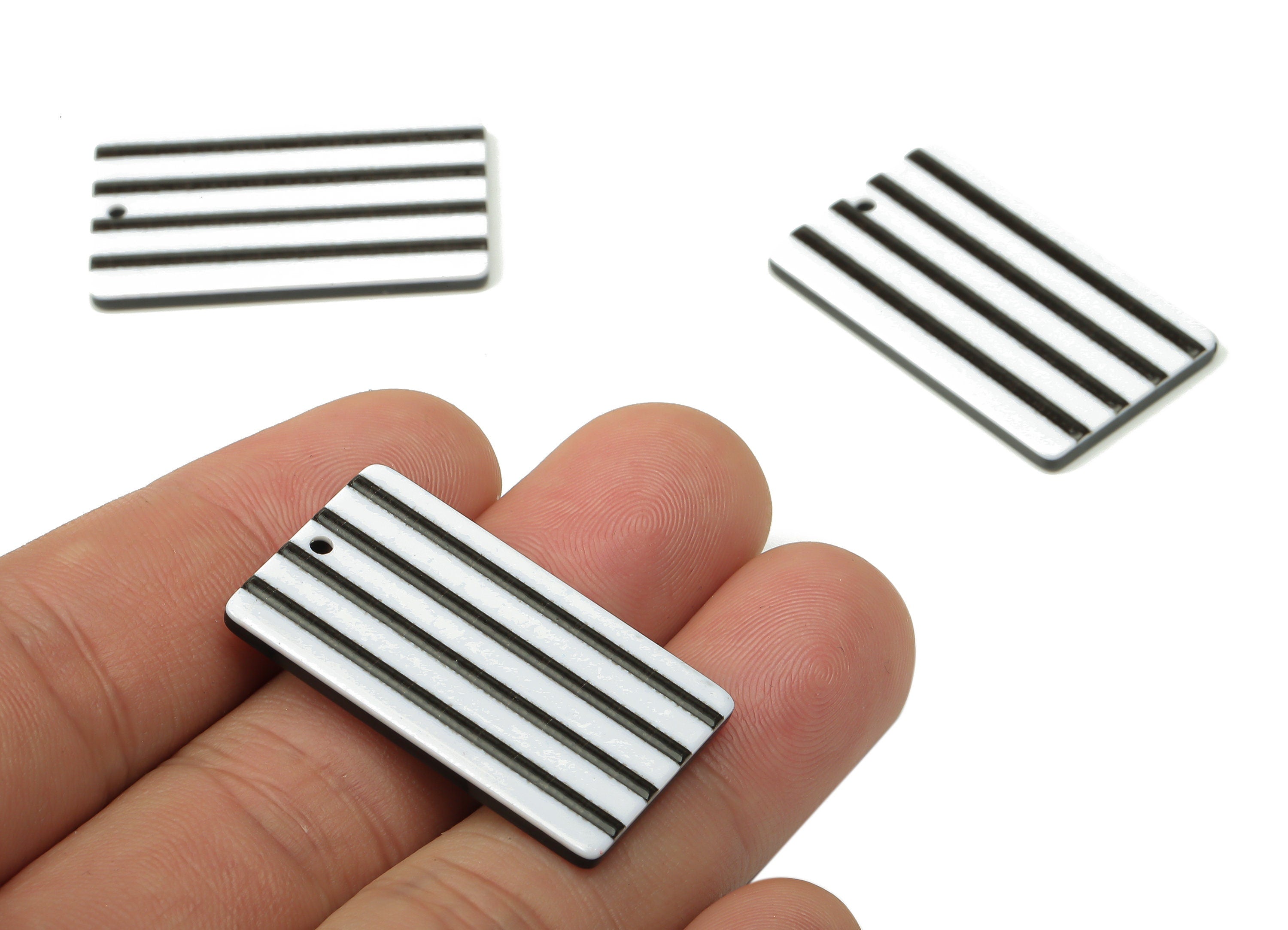 Acrylic Stripe Rectangle Earrings Charms -Black And White Rectangle Charms Pendents -Jewelry Findings - 33.5×19.93×2.35mm - AC2501 - DOMEDBAZAAR