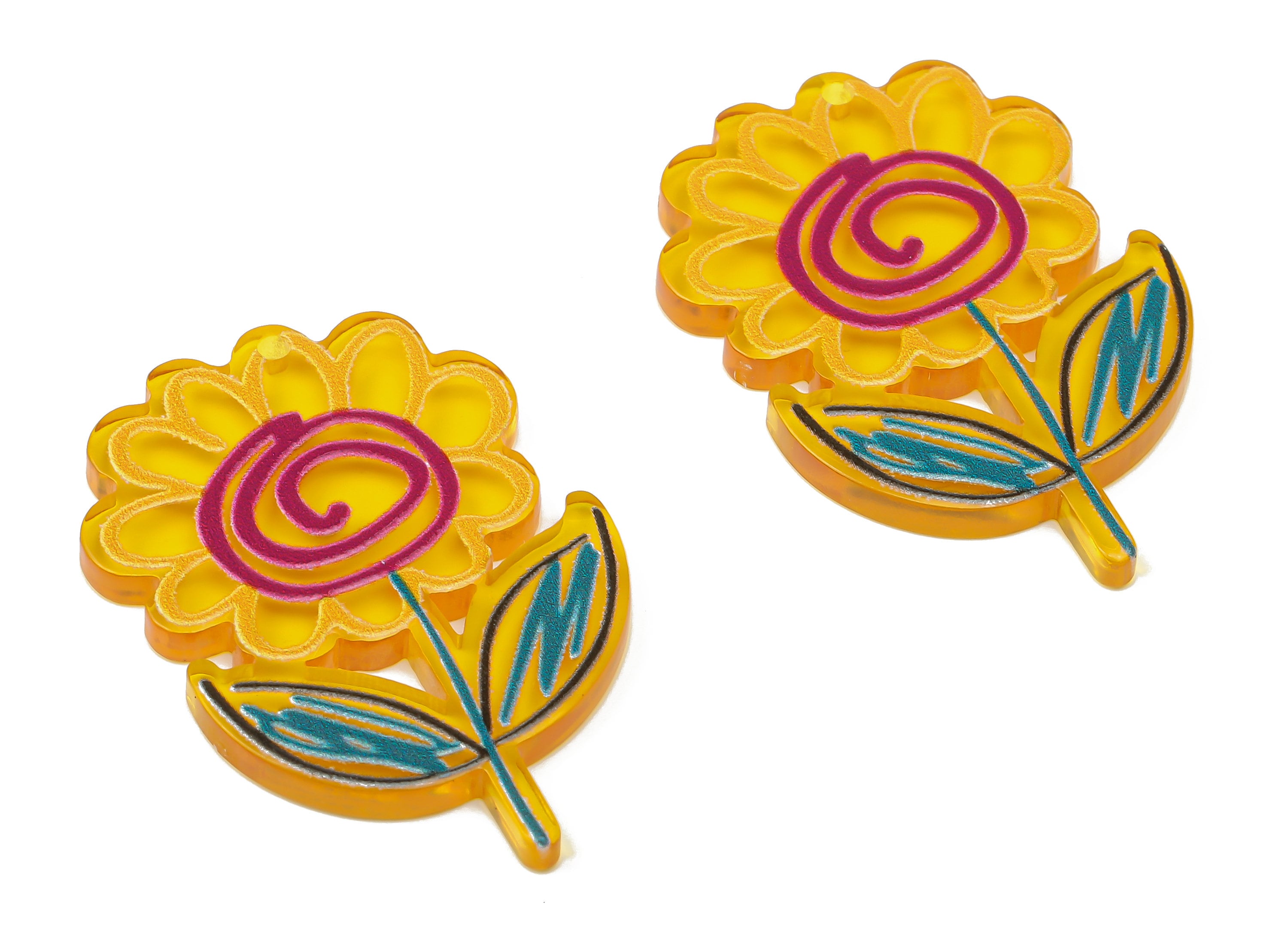 Acrylic Flower Earrings Charms - Plant Flower Pendant Charms -Floral Earring Findings - DIY Jewelry Supplies - 40.32×27.32×2.65mm - AC2502B - DOMEDBAZAAR