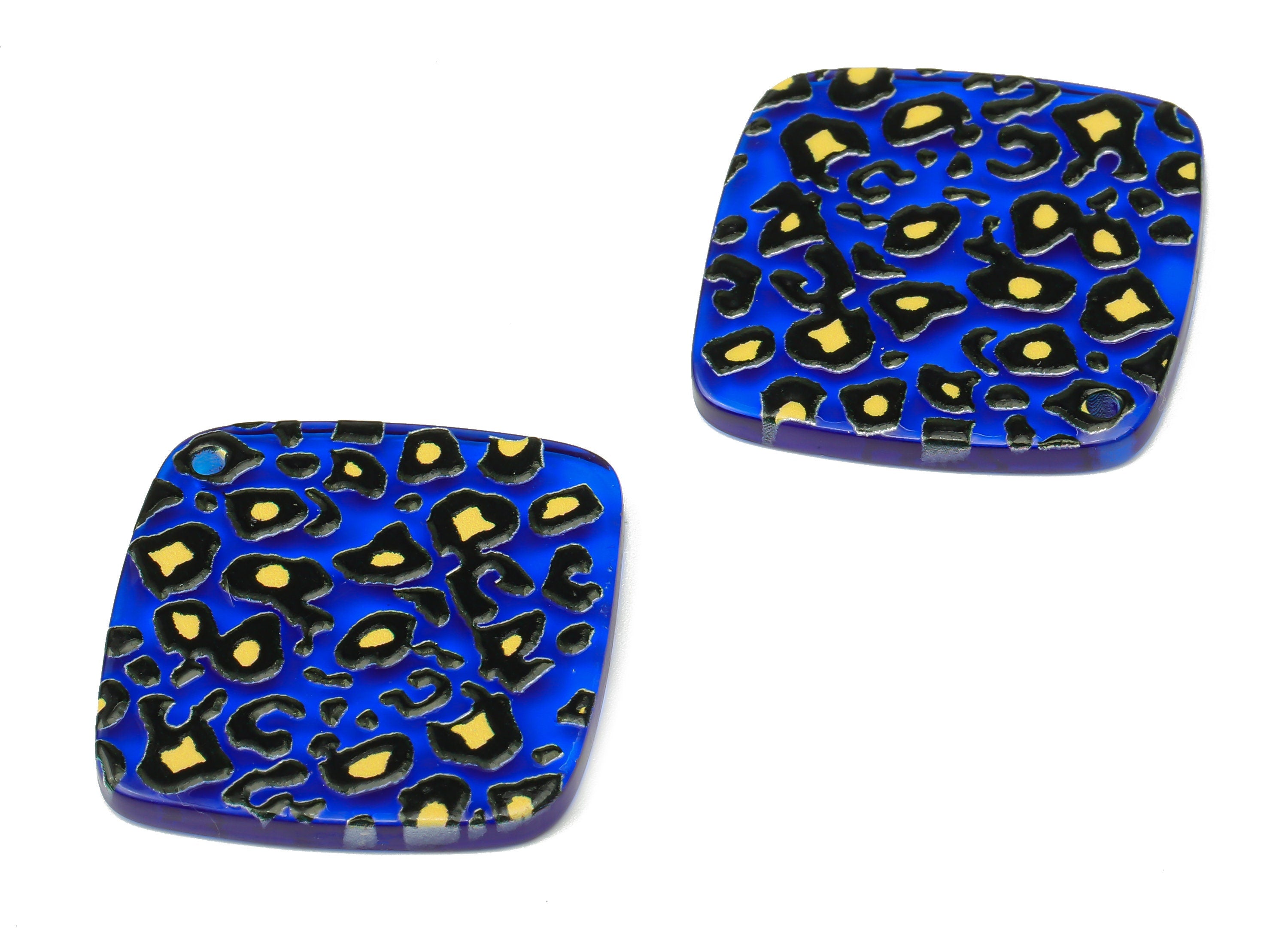 Acrylic Square Animal Print Earrings Charms - Blue Square Leopard Print Pendents- Jewelry Supplies - 28.56×28.56×2.81mm - AC2504B - DOMEDBAZAAR