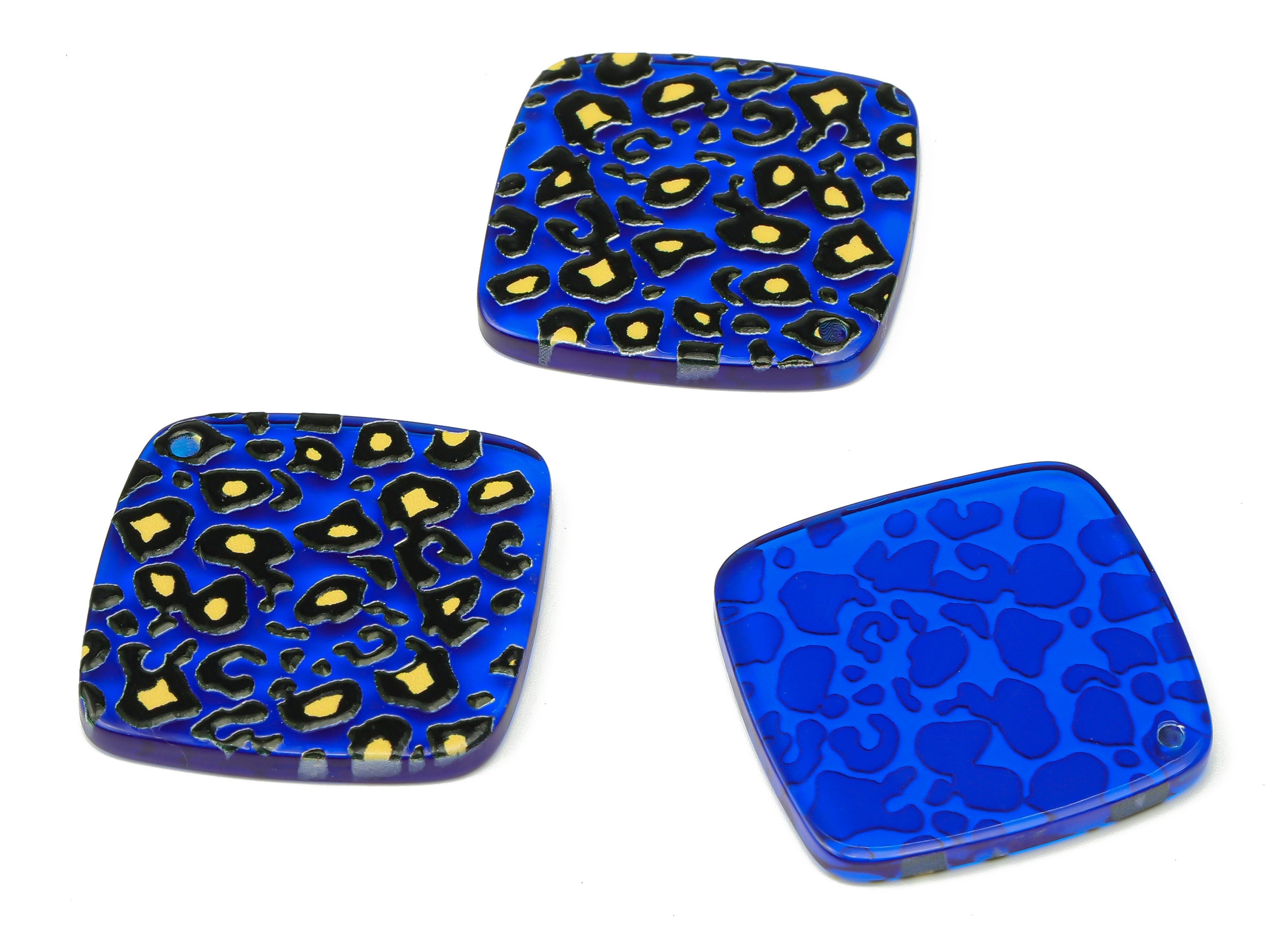 Acrylic Square Animal Print Earrings Charms - Blue Square Leopard Print Pendents- Jewelry Supplies - 28.56×28.56×2.81mm - AC2504B - DOMEDBAZAAR