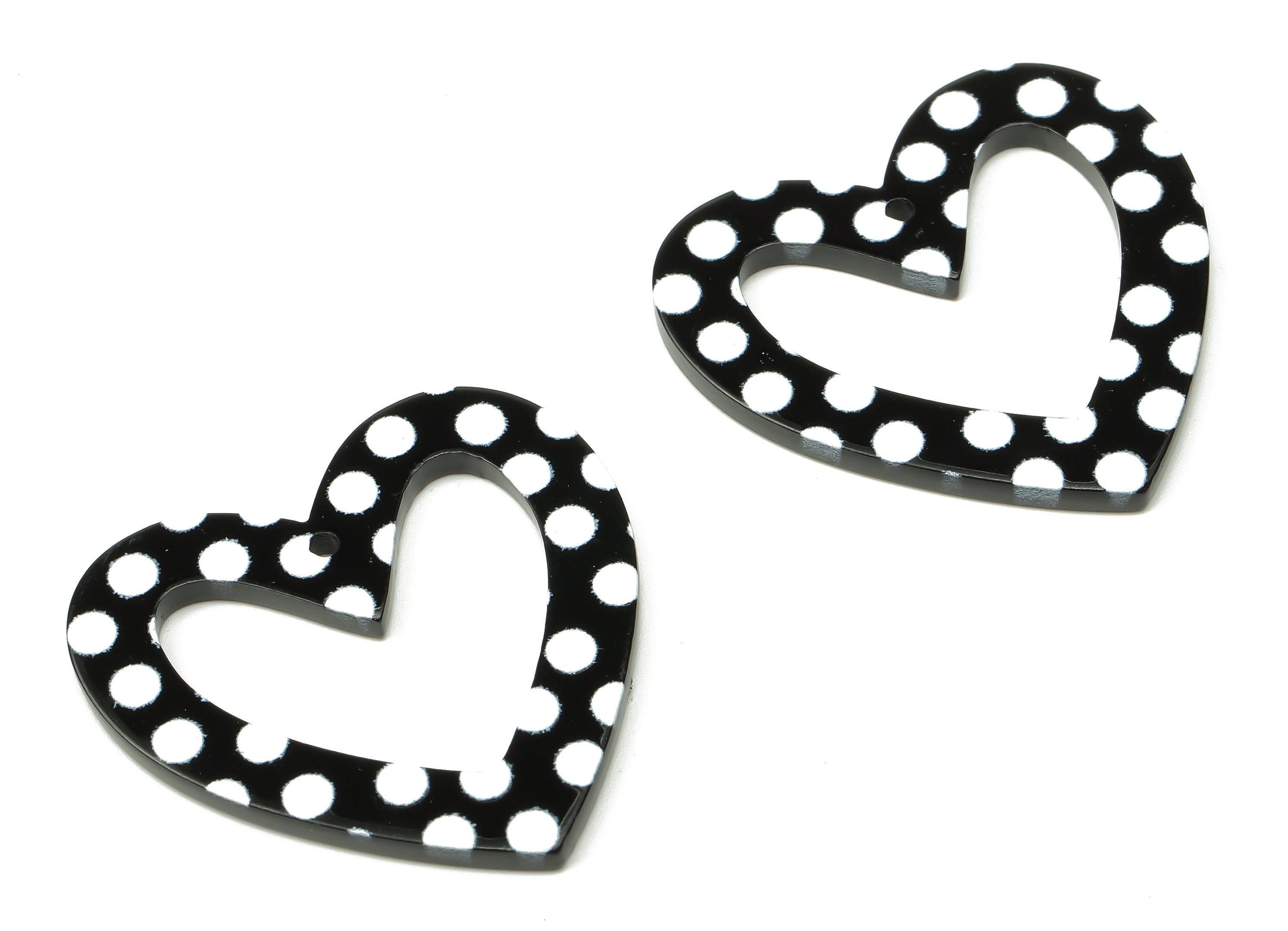 Acrylic Heart Earrings Charm - Polka Dot Heart Pendant Charm - Earring Findings - Black White Heart Acrylic Charms - 34.06×34×2.3mm - AC2506 - DOMEDBAZAAR